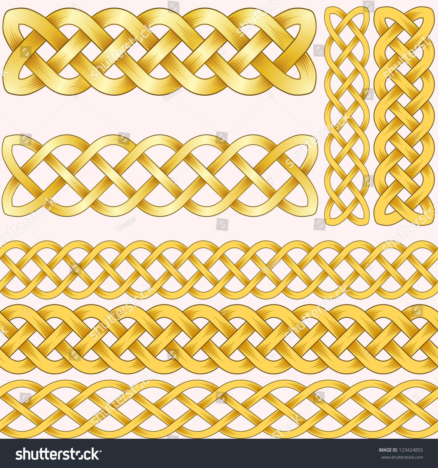 Celtic Braids Set With Seamless Patterns For Brushes. Stock Vector