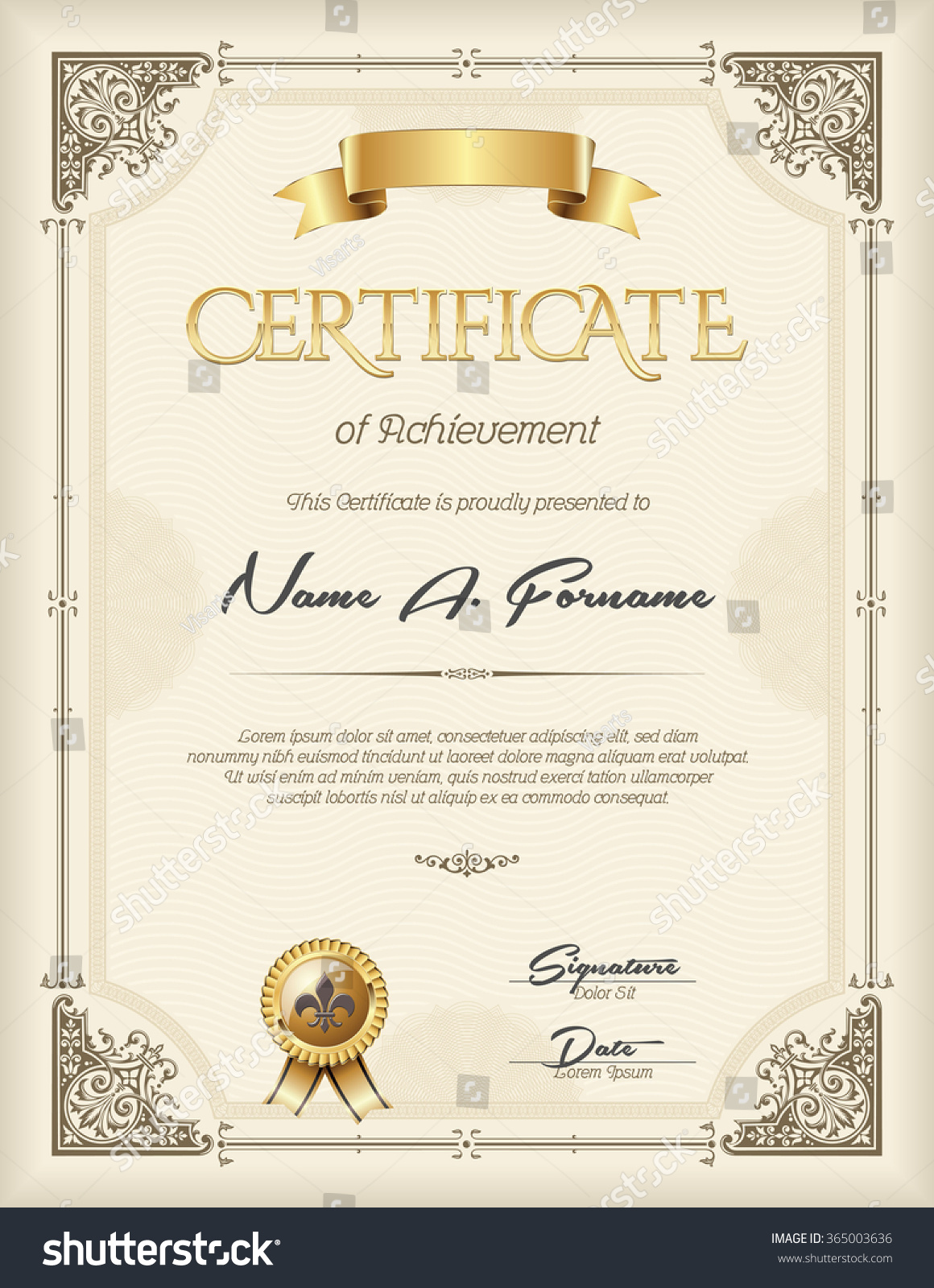 Certificate Of Achievement Vintage Frame Stock Vector 365003636 