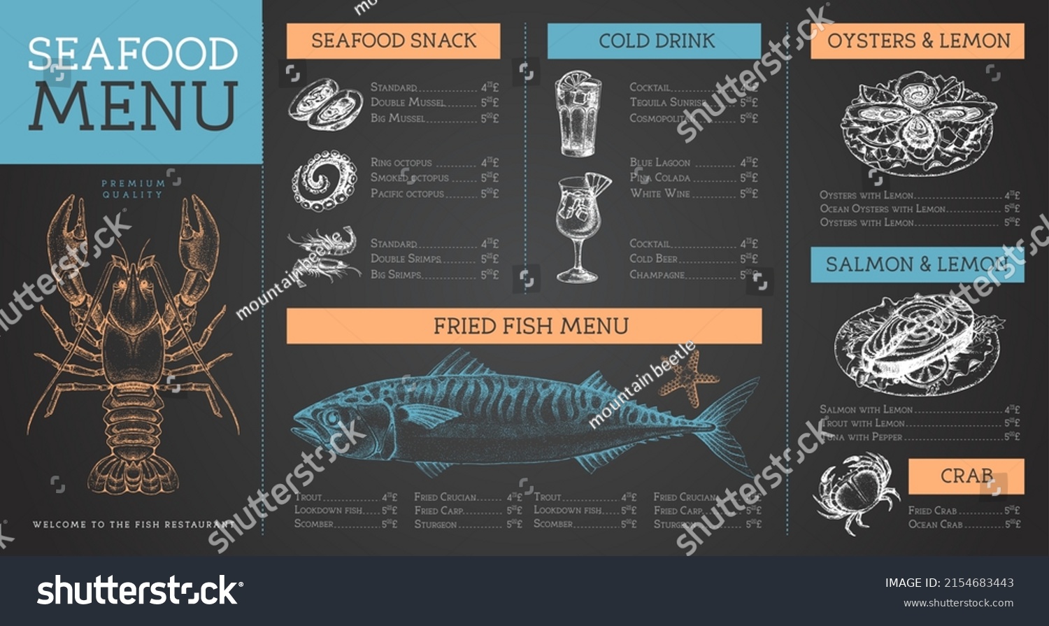 Chalk Drawing Seafood Restaurant Menu Design Stock Vector Royalty Free Shutterstock