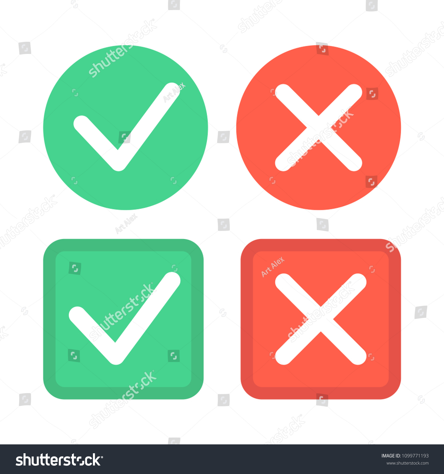 Check Mark Icons Green Tick Red Vetor Stock Livre De Direitos