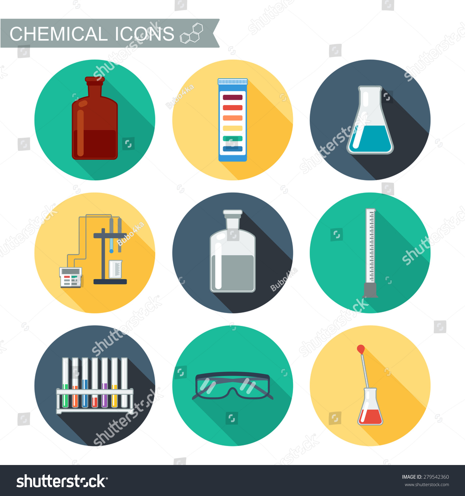 Chemical Icons Flat Design With Shadows Chemical Laboratory Vector