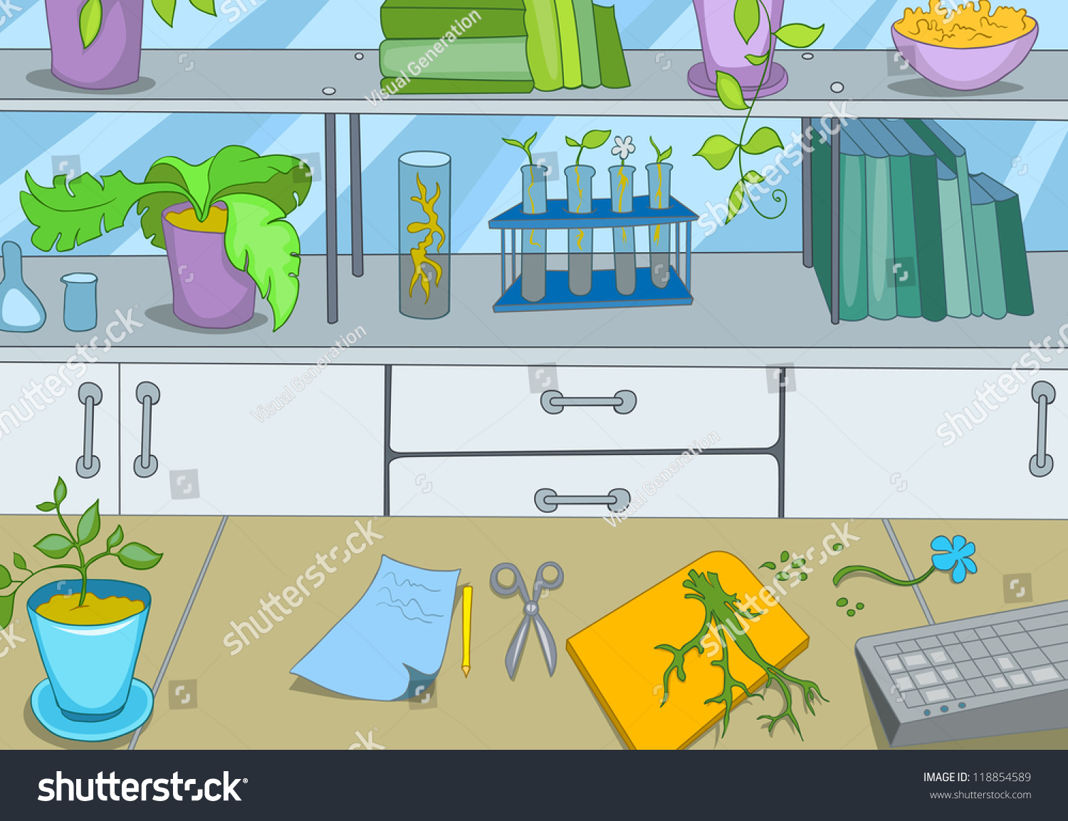 Chemical Laboratory Cartoon Background Vector Illustration Stock Vector