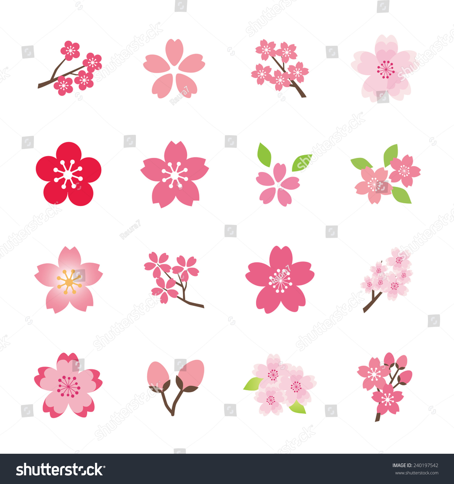 Cherry Blossom Icon Set Stock Vector 240197542 - Shutterstock