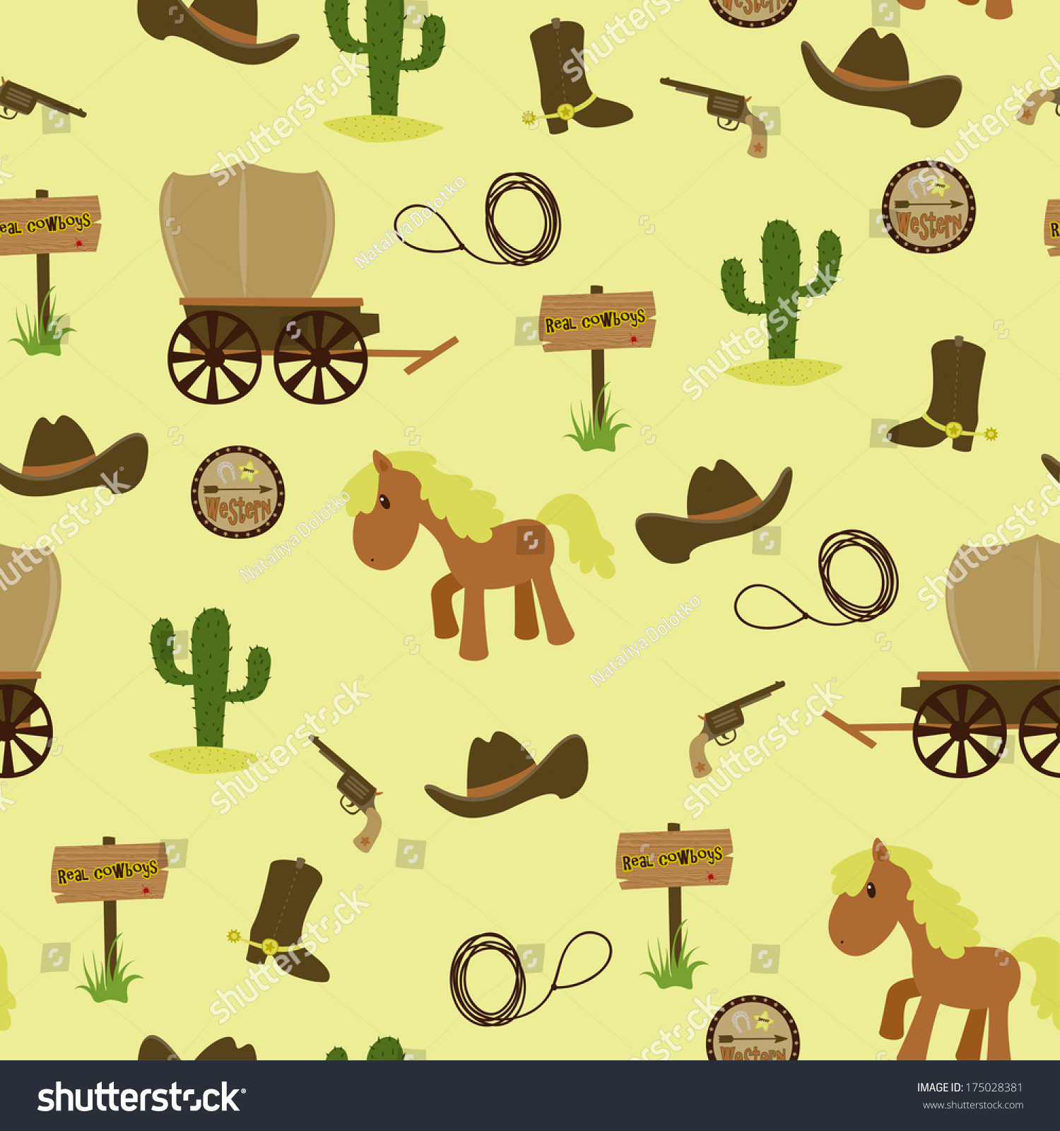 Childish Seamless Wallpaper. Cowboy'S Theme Stock Vector Illustration