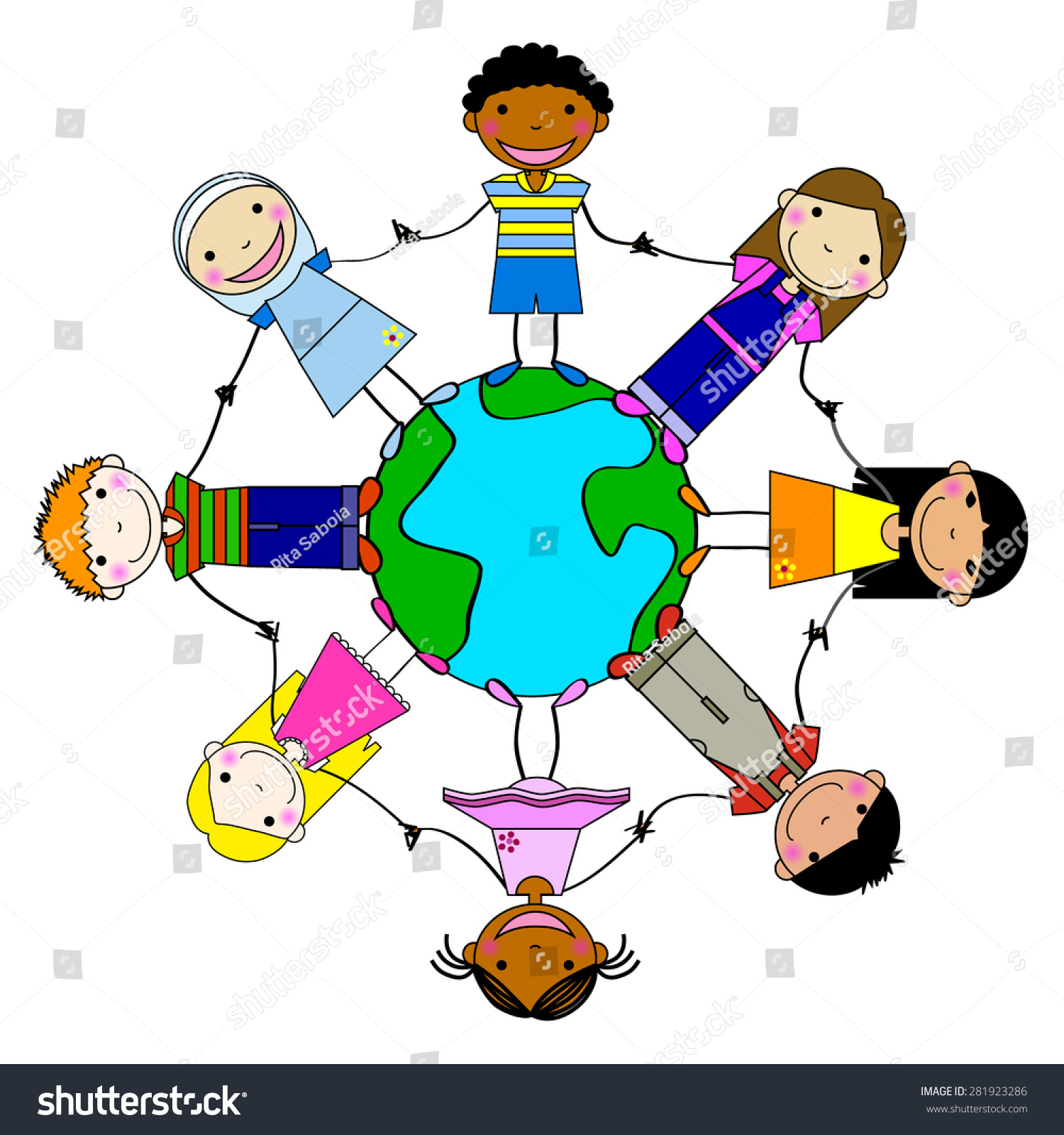 Children Eight Young Kids Different Ethnic Stock Vector 281923286 