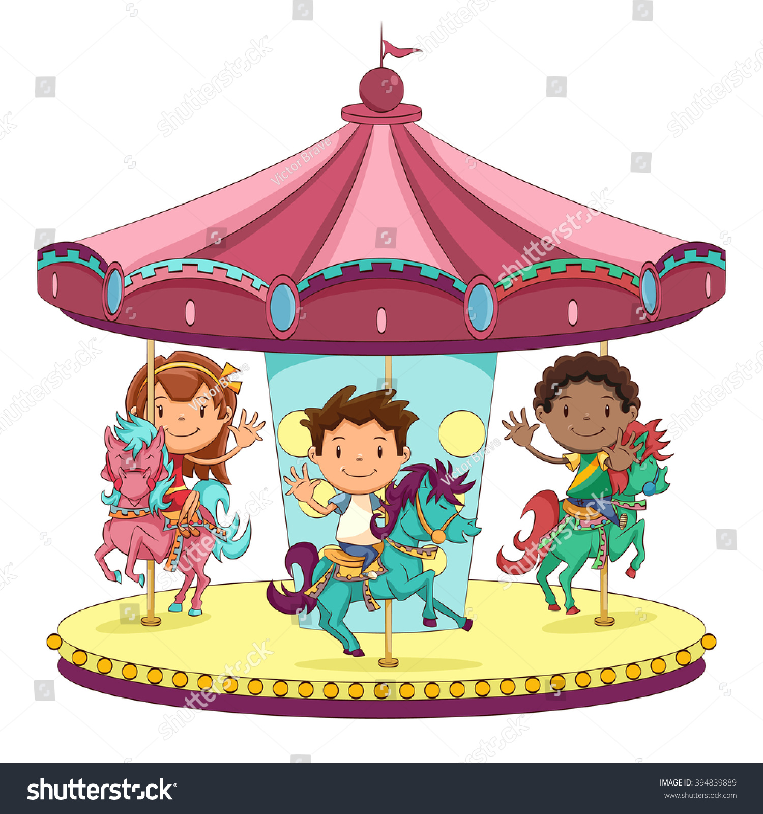 Children Merry Go Round Vector Illustration Stock Vector 394839889