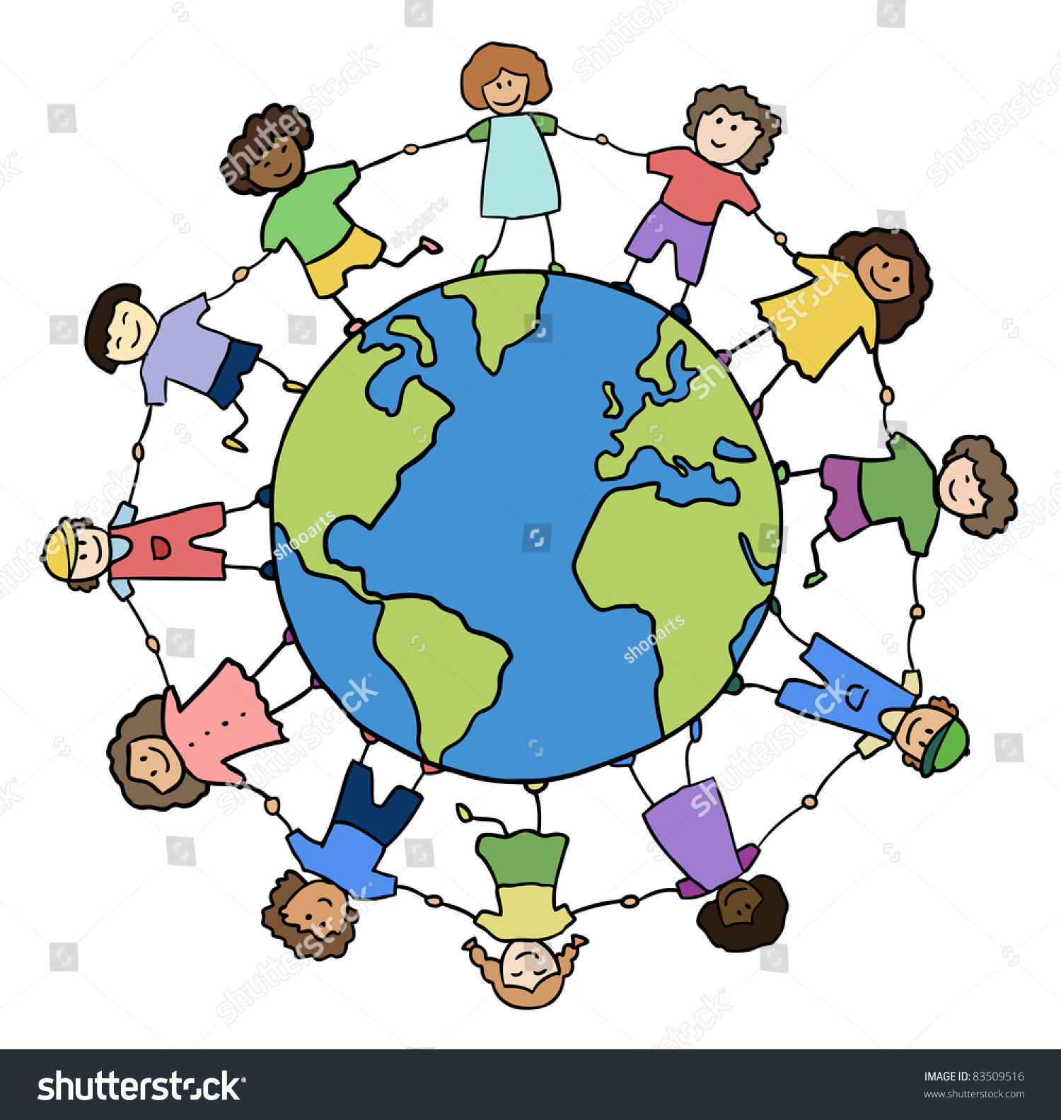 Children Of Different Races Holding For Hands Around Planet Vector 