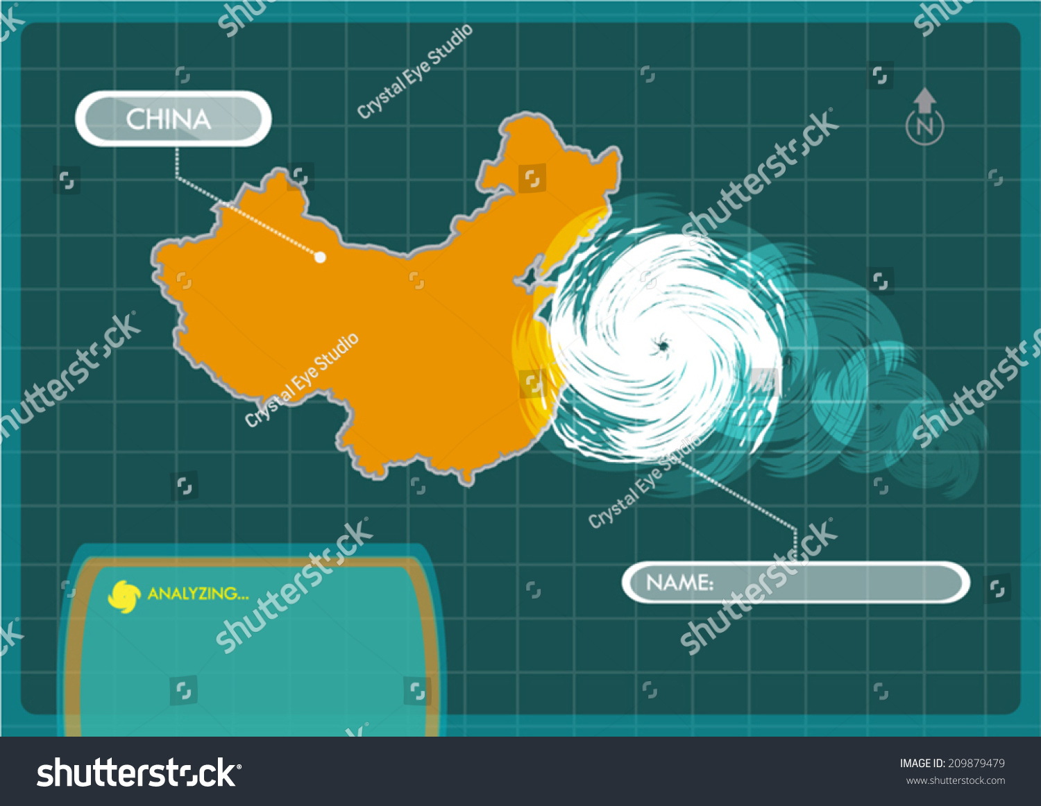 China Map With Eye Of Typhoon, Cyclone Or Storm Vector 209879479