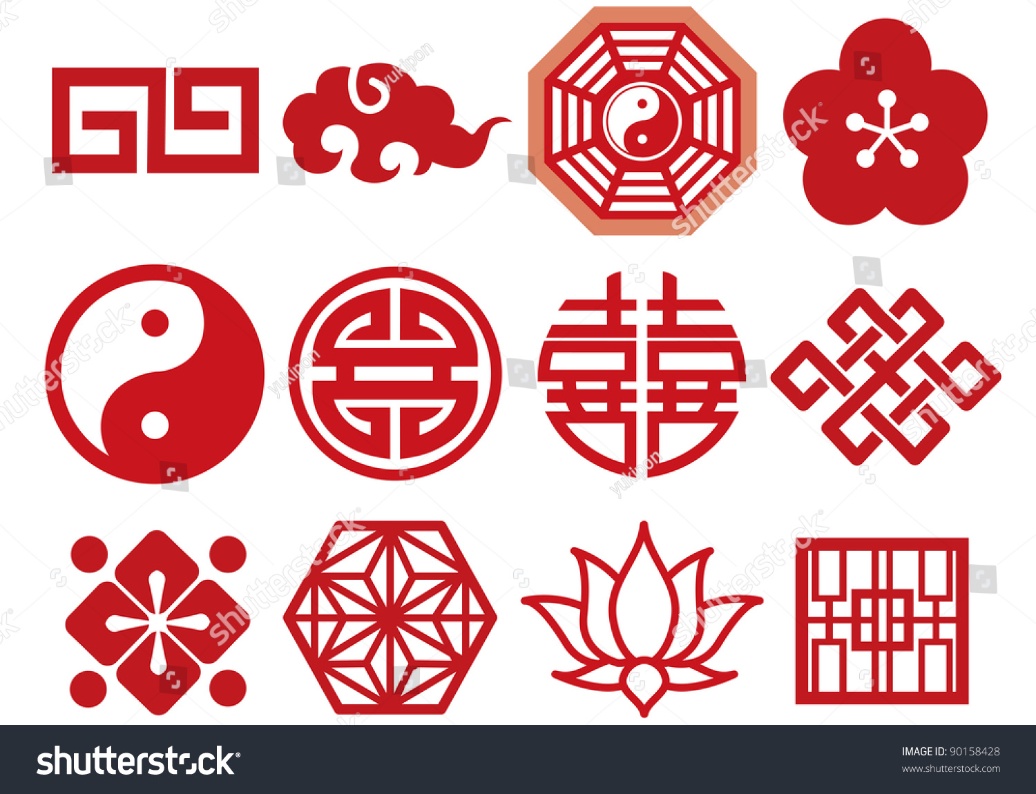 Chinese Asian Icons Set Stock Vector 90158428 Shutterstock