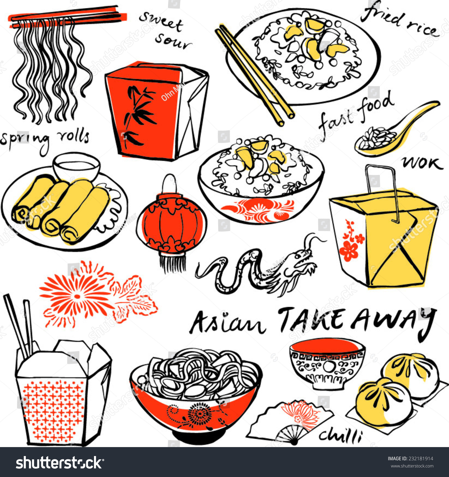 Chinese Food Icons Drawing Vector Set 232181914 Shutterstock