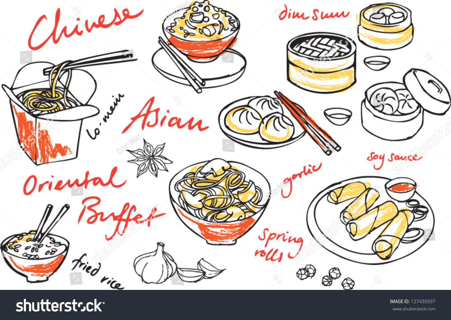 Chinese Food Vector Drawings Set - 127435937 : Shutterstock