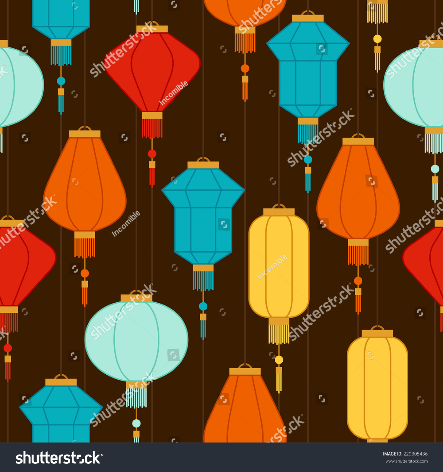 Chinese New Year Seamless Pattern Lanterns Stock Vector 229305436