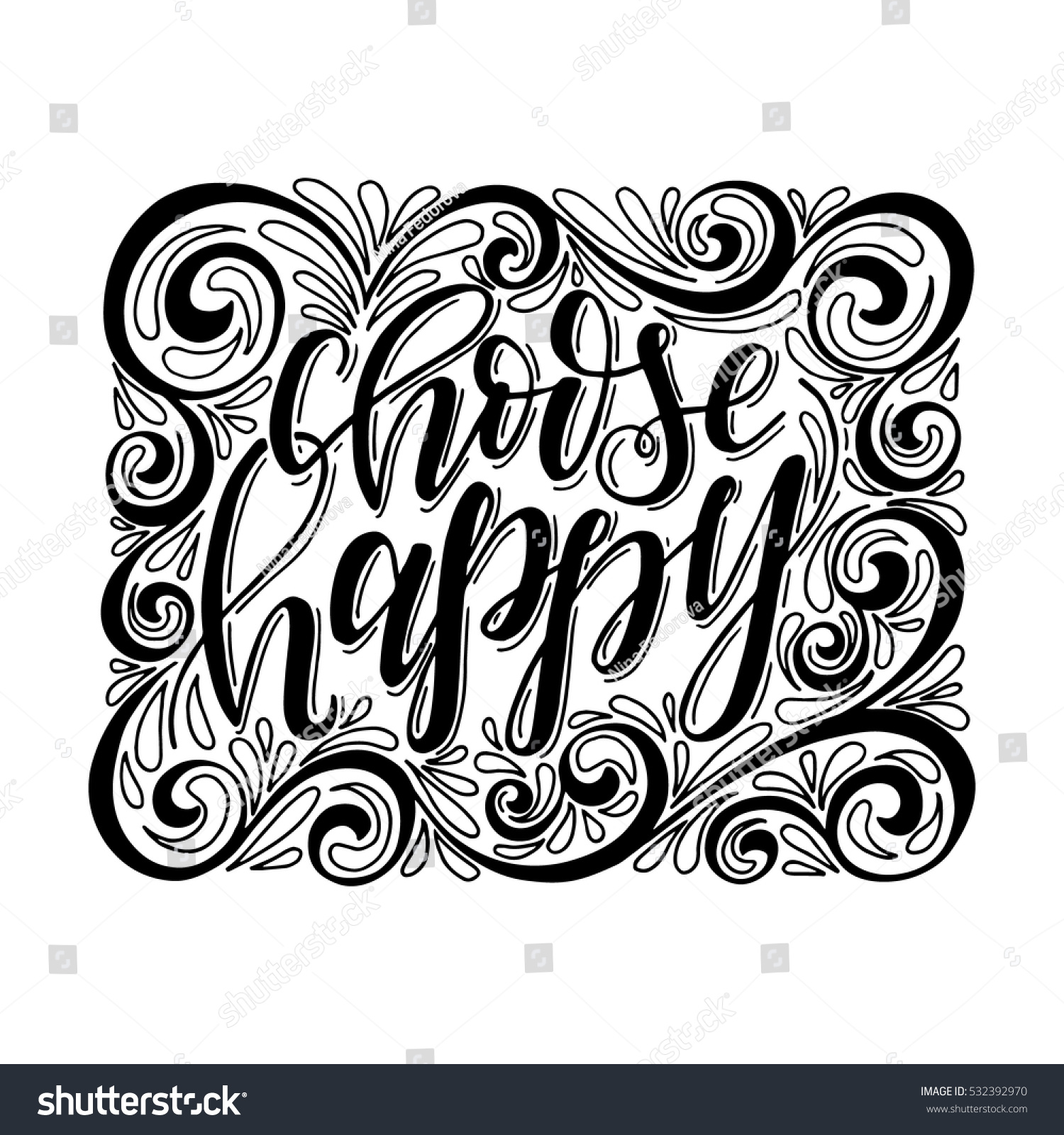 Choose Happyinspirational Quotehand Drawn Poster Hand Stock Vector