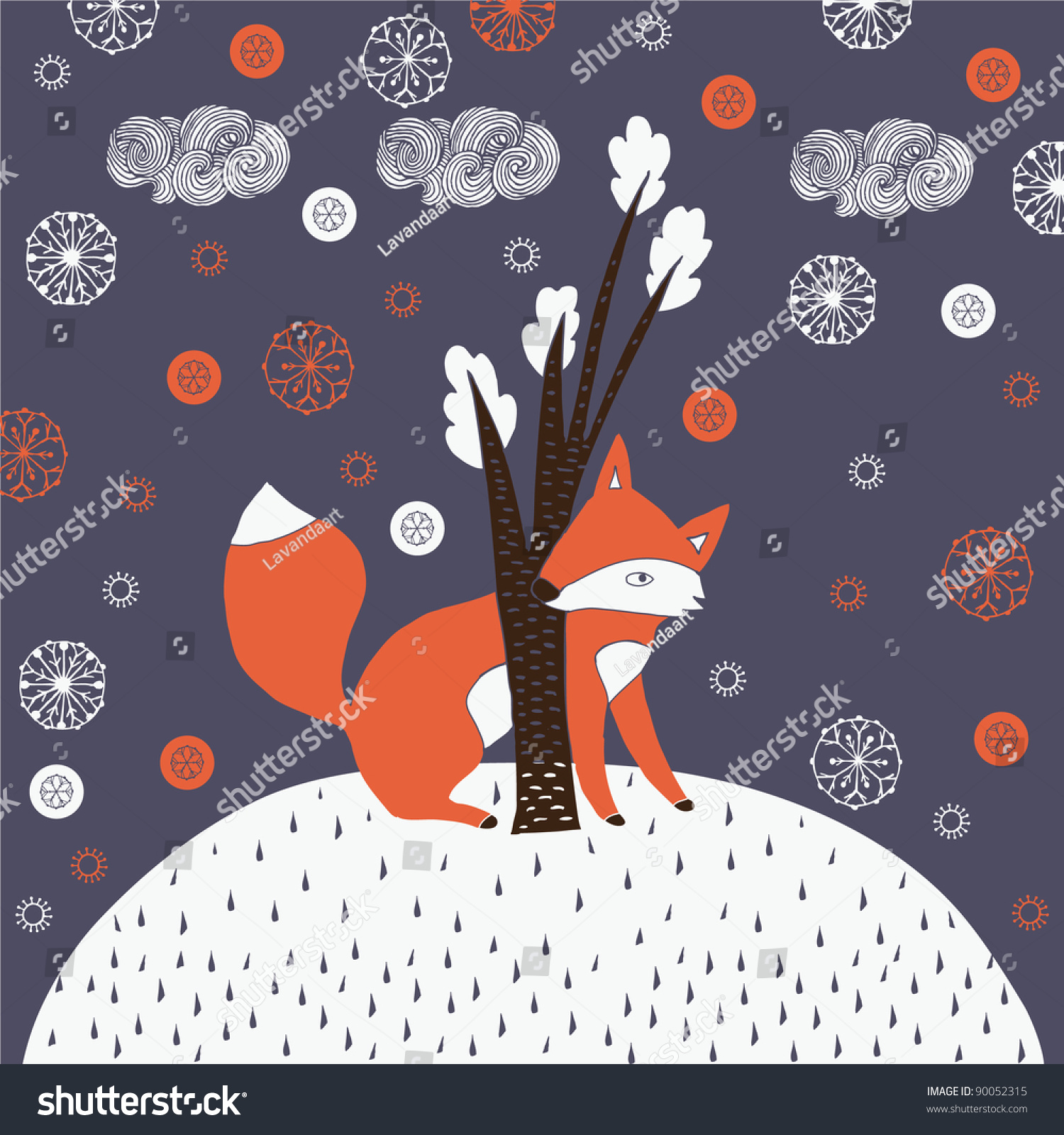 Christmas Background Cute Fox Stock Vector 90052315 - Shutterstock