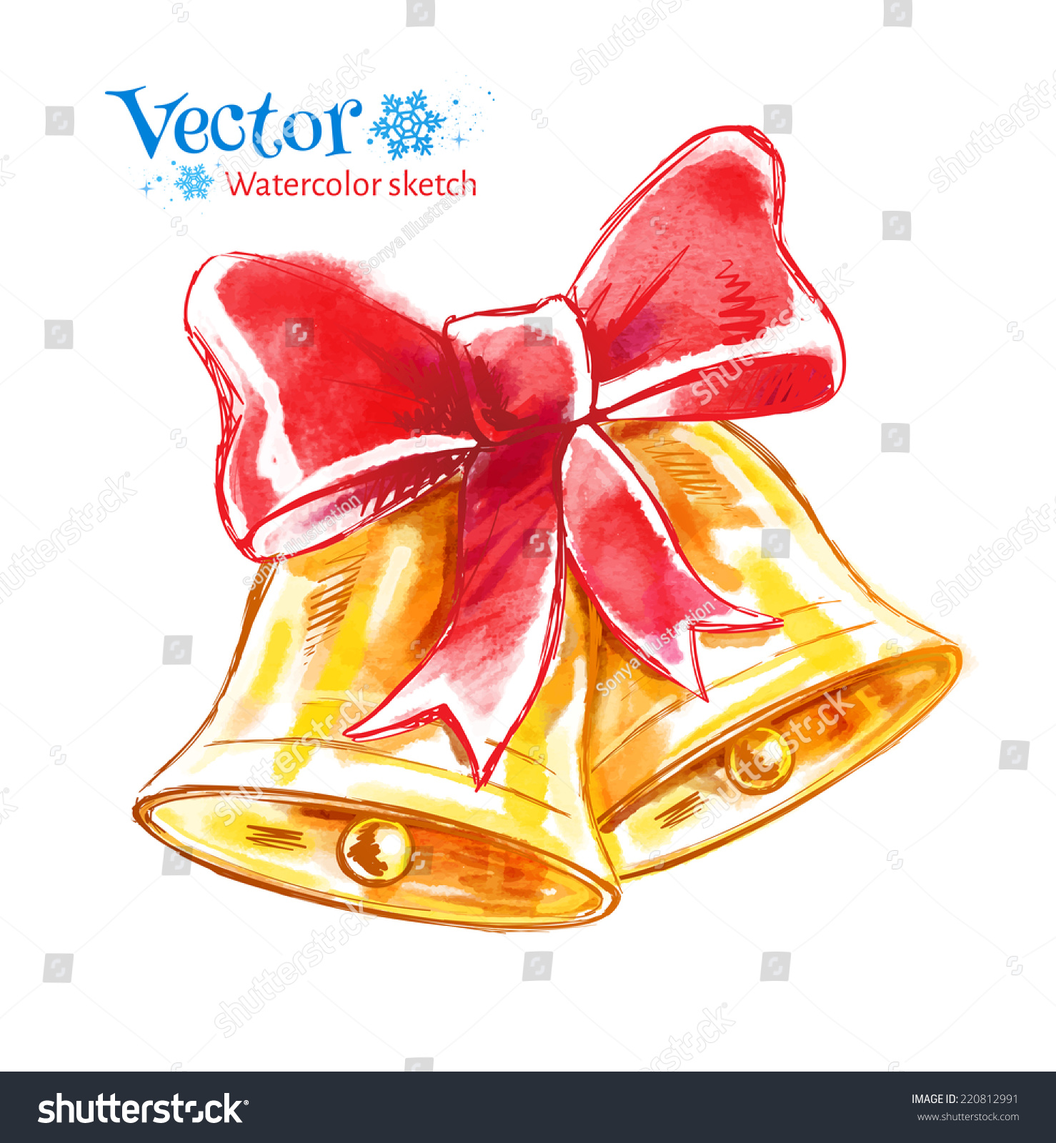 Christmas Bells Watercolor Illustration Vector Isolated 220812991