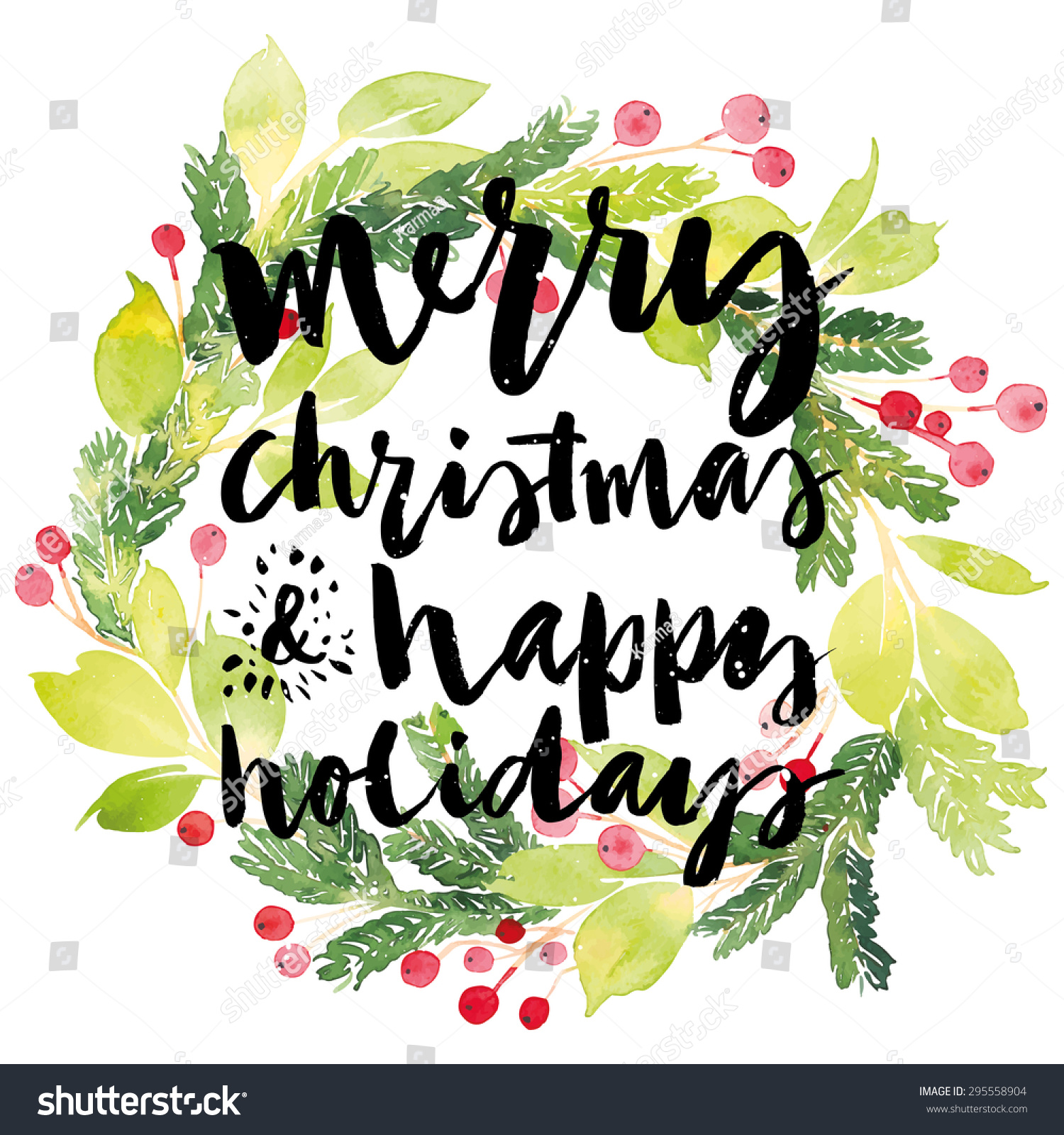 Christmas card Watercolor painting Hand lettering Wreath for Christmas Watercolor Christmas card Watercolor painting Hand lettering Wreath for Christmas Watercolor