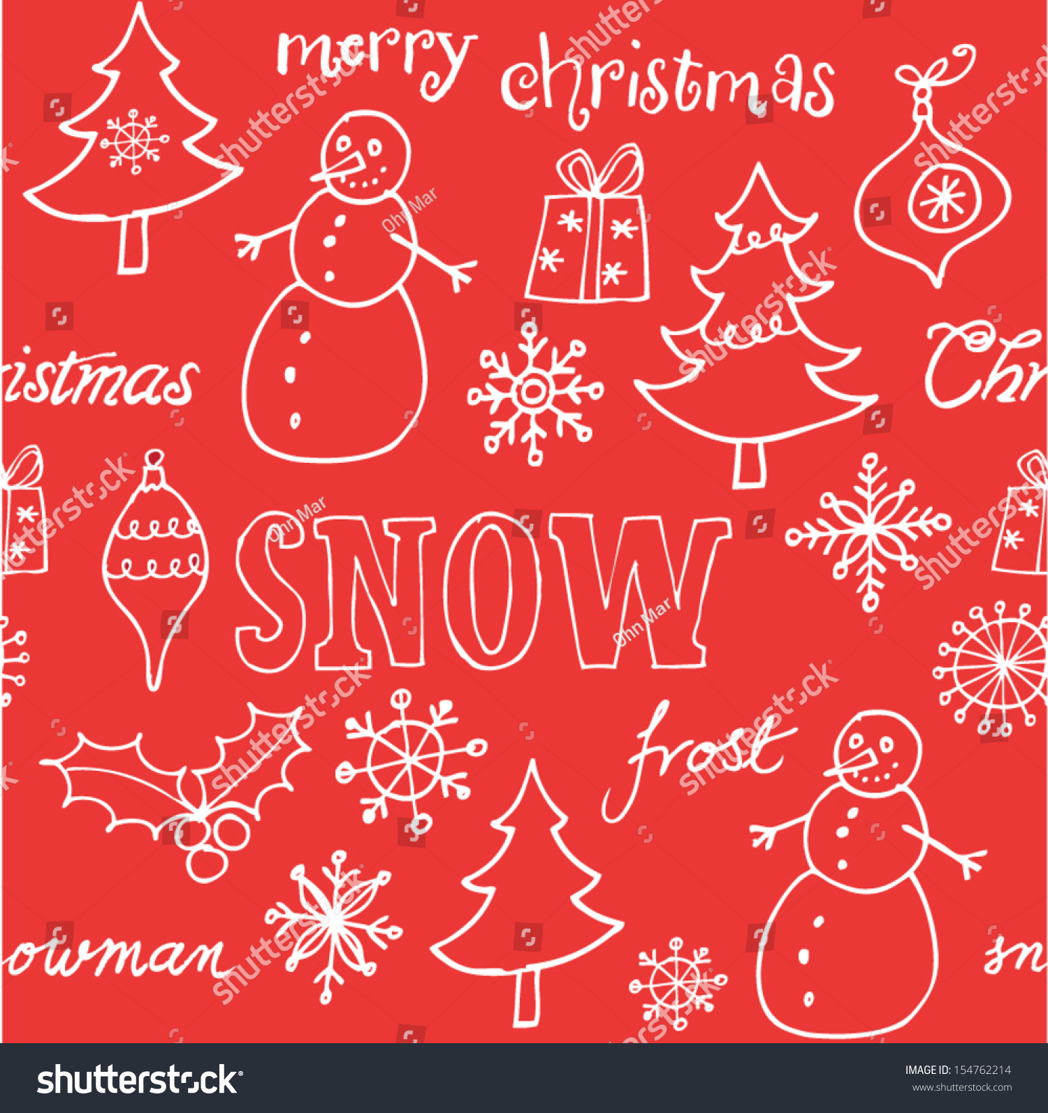 Christmas Doodle Icons Seamless Background Stock Vector Illustration