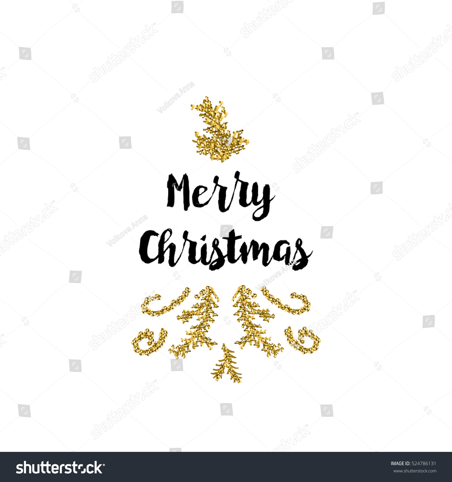 Christmas Greeting Card On White Background With Golden Elements And