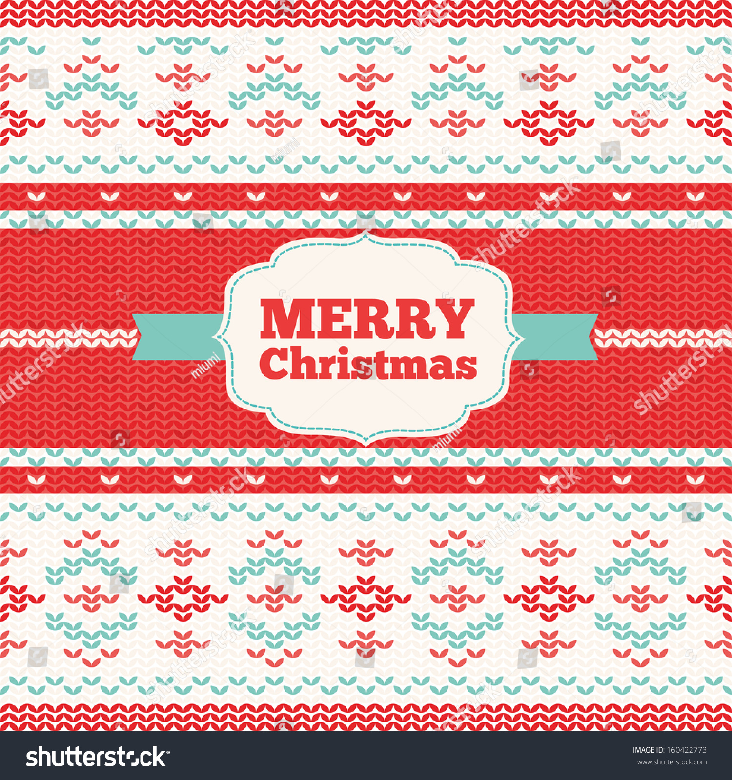 Christmas Greeting Card With Knitted Pattern Stock Vector Illustration