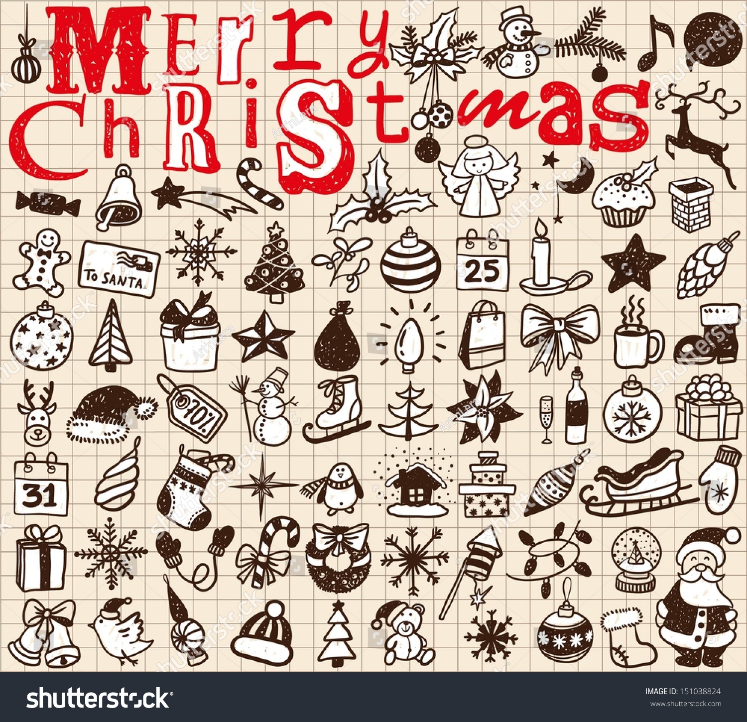 Christmas Hand Drawn Icons Set Stock Vector Shutterstock