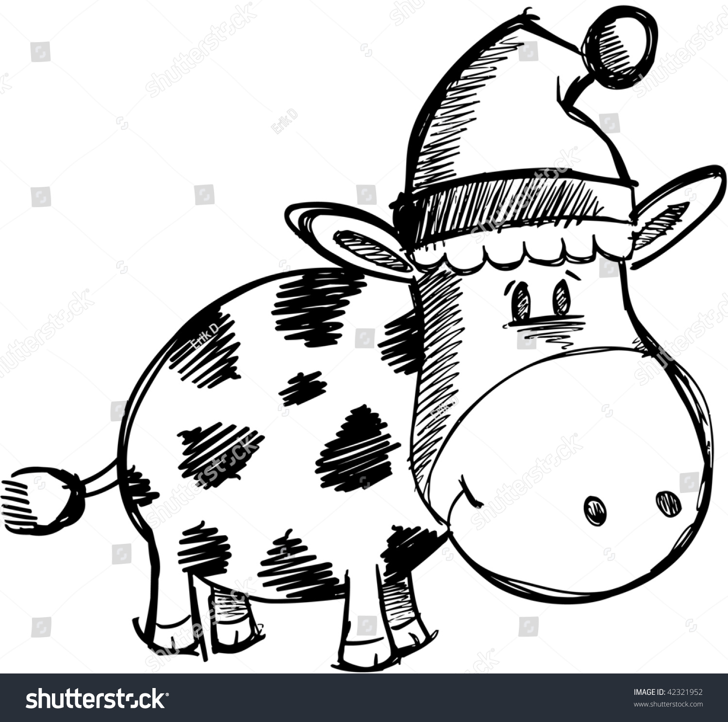 Christmas Holiday Doodle Sketchy Cow Vector Illustration 42321952