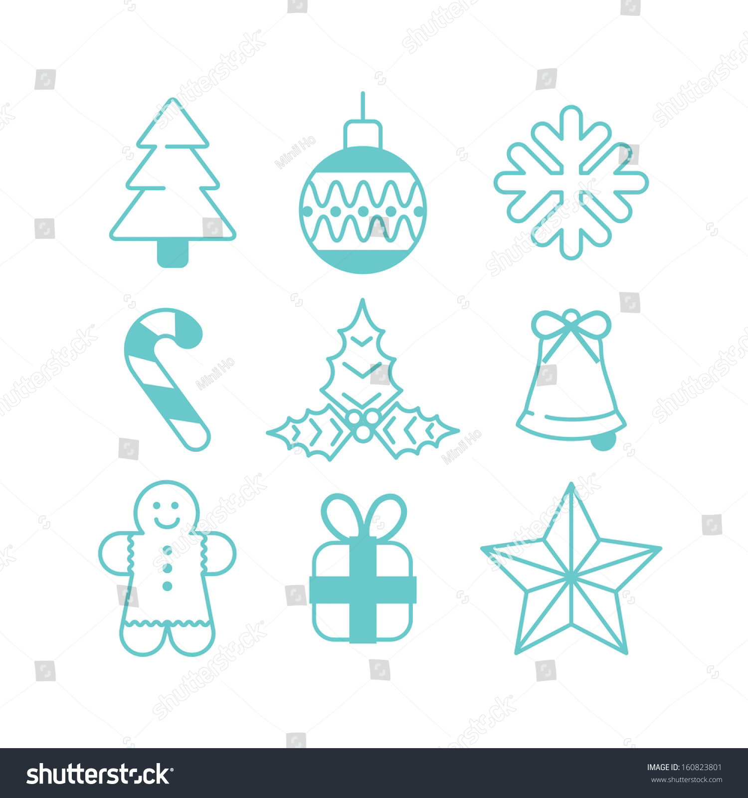 Christmas Icons, Outline Stock Vector Illustration 160823801 : Shutterstock