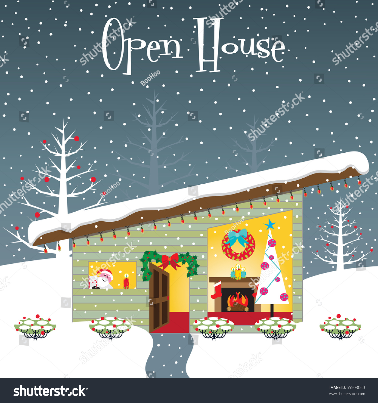 Christmas Open House Party Invitation With Room For Your Copy Stock Vector Illustration 65503060