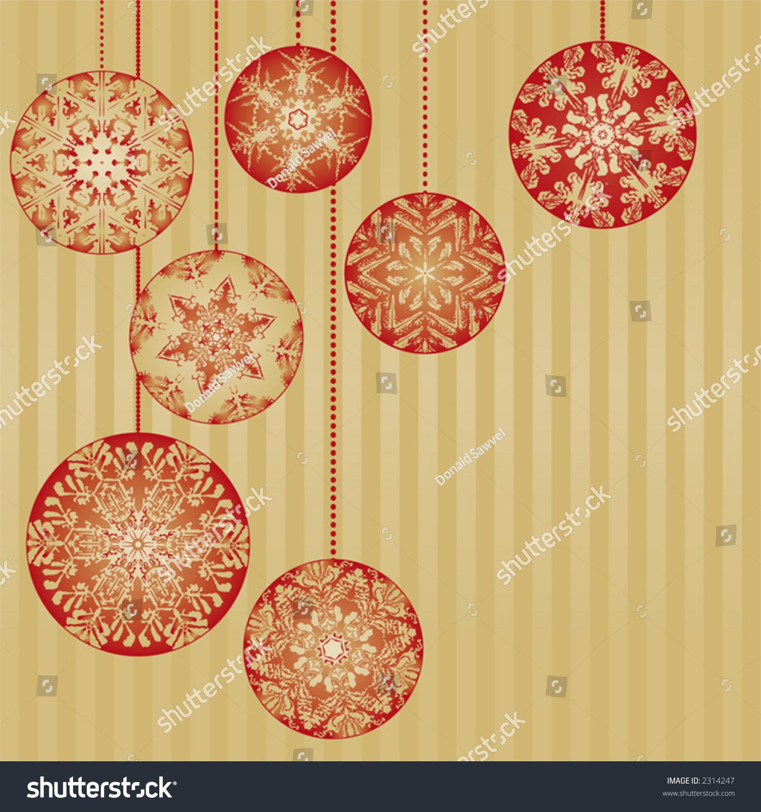 Christmas Ornaments On A Gold Background Stock Vector Illustration