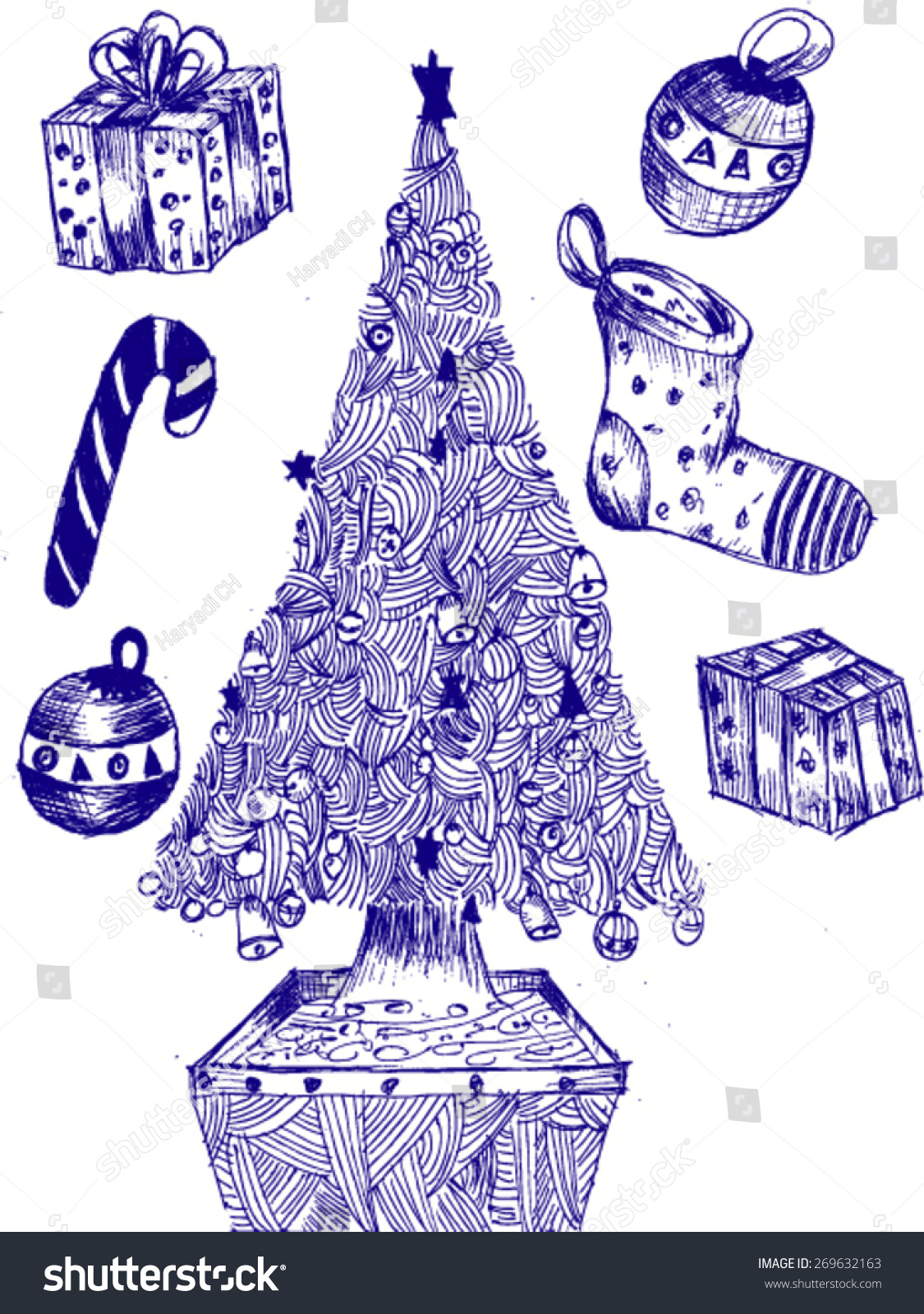 Christmas Ornaments, Sketch Stock Vector Illustration 269632163