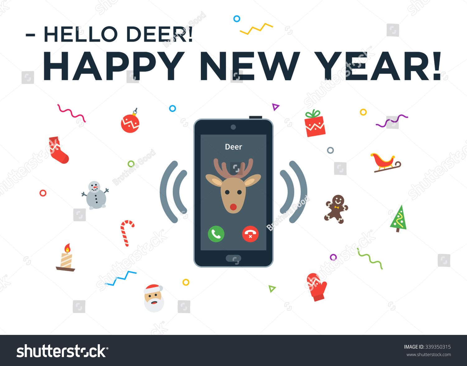 Christmas Reindeer Incoming Phone Call With Lettering Happy New Year ...