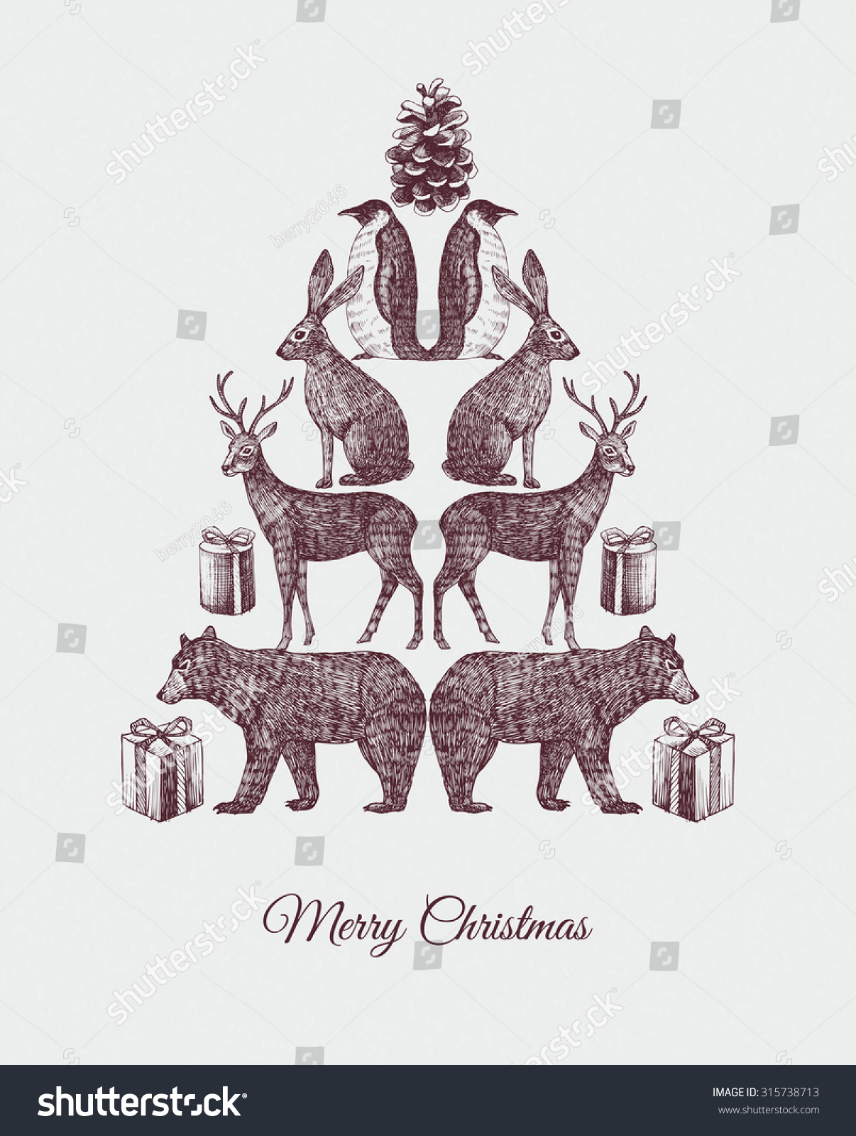Christmas tree Hand drawn animal mirror print Christmas tree Hand drawn animal mirror print