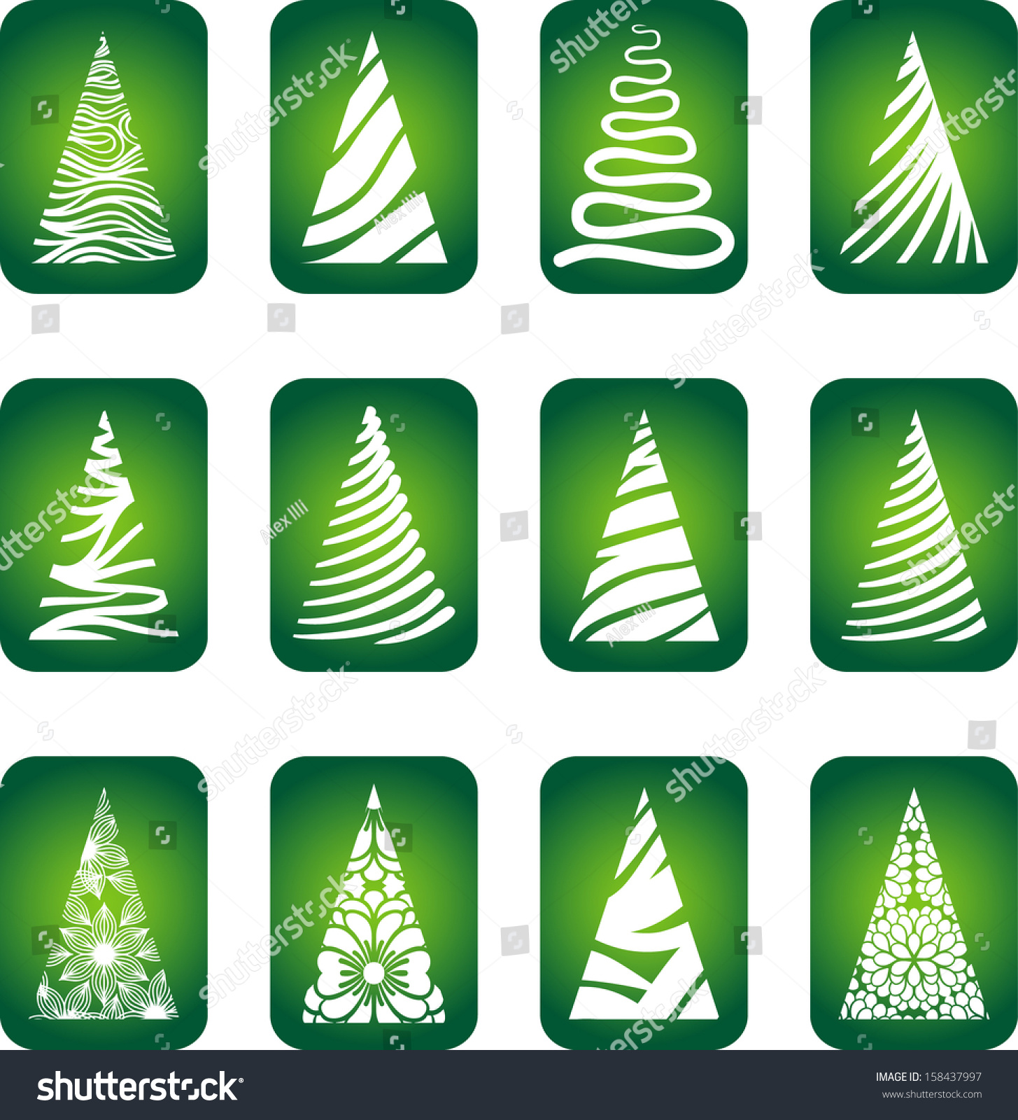 Christmas Tree Icons Stock Vector Illustration 158437997 : Shutterstock