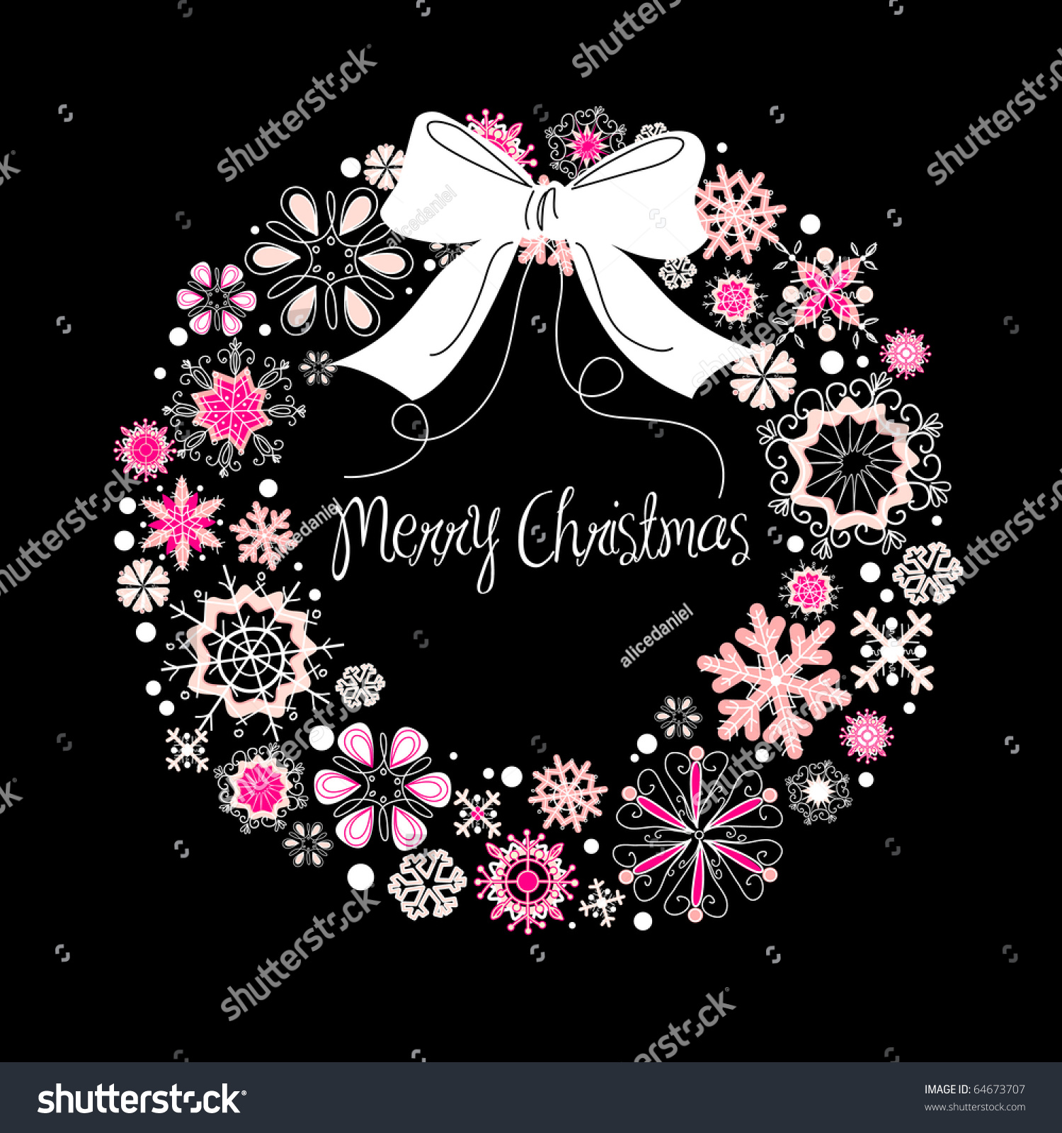 Christmas Wreath On Black Background Stock Vector Illustration 64673707 : Shutterstock