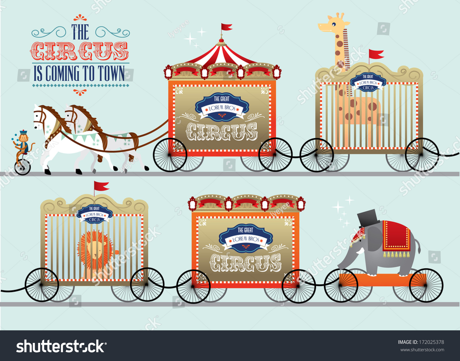 Circus Comes To Town Circus Wagon Cage Vehicle Carriage Vector 