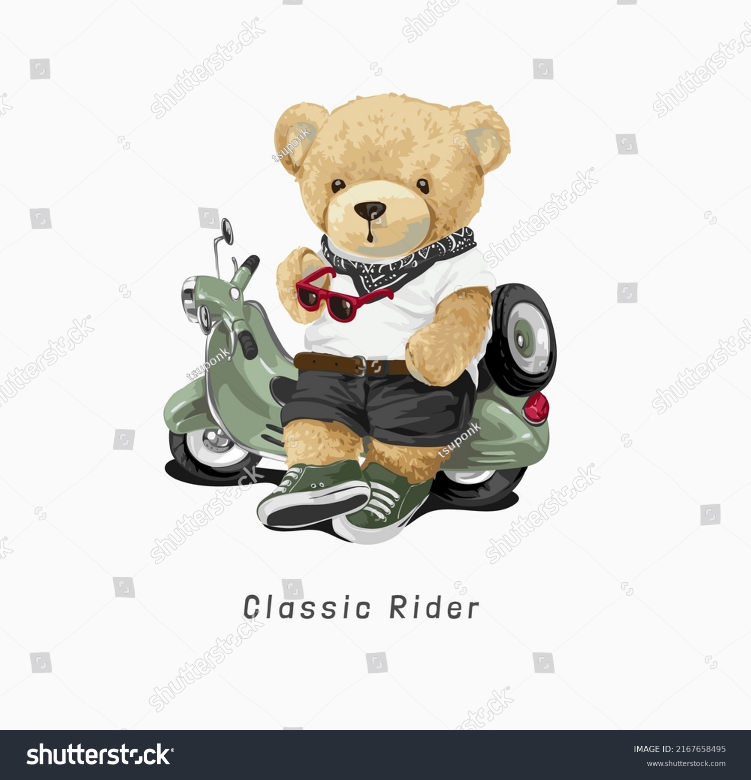 Classic Rider Slogan Bear Doll Leaning Stock Vector Royalty Free