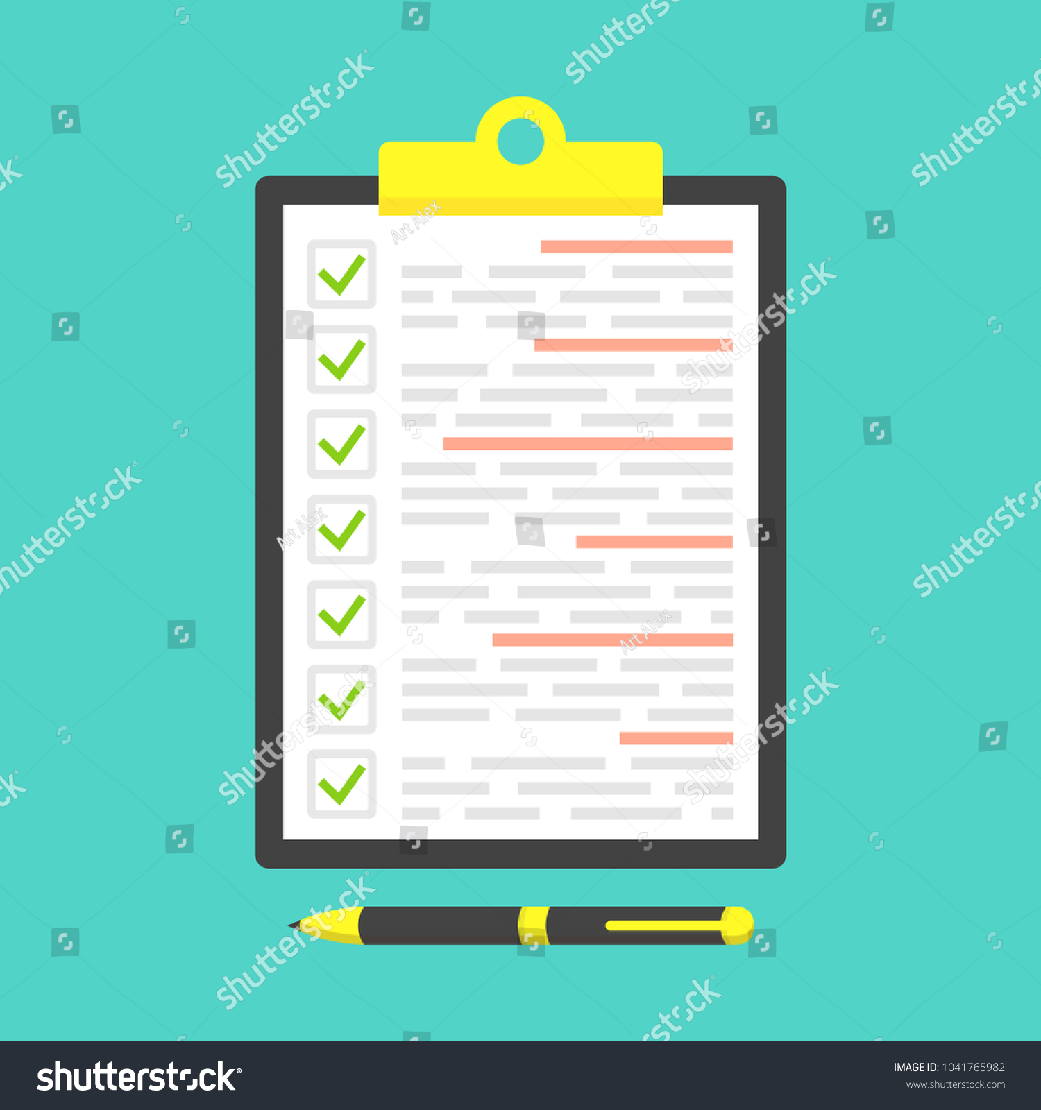 Clipboard Green Ticks Checkmarks Black Pen Stock Vector Royalty Free