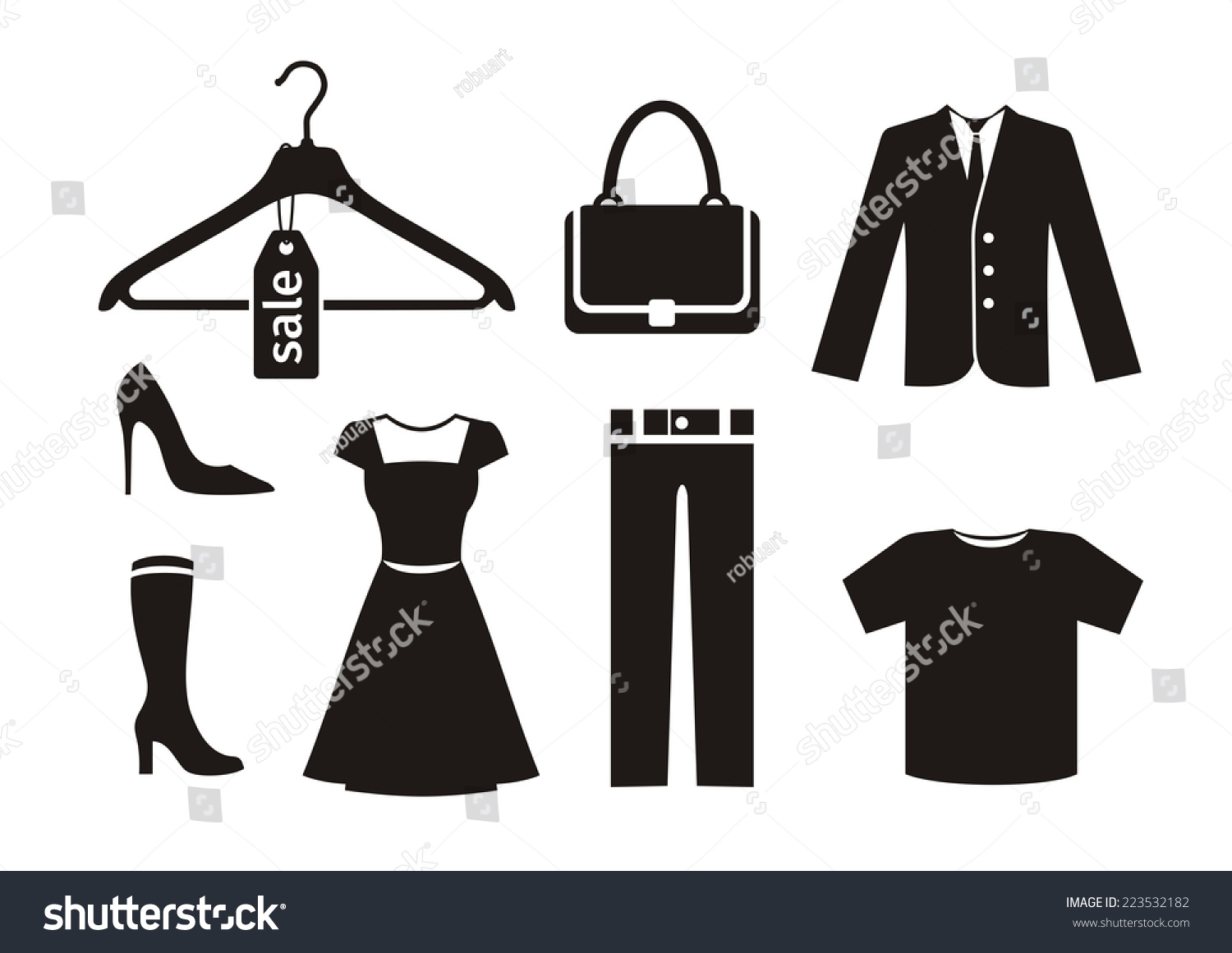 Clothes Icon Set Black Color On Stock Vector 223532182 - Shutterstock