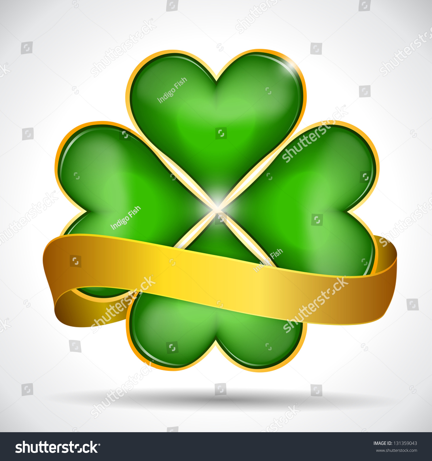 Clover Leaf & Gold Ribbon, Vector Illustration For St. Patrick's Day 