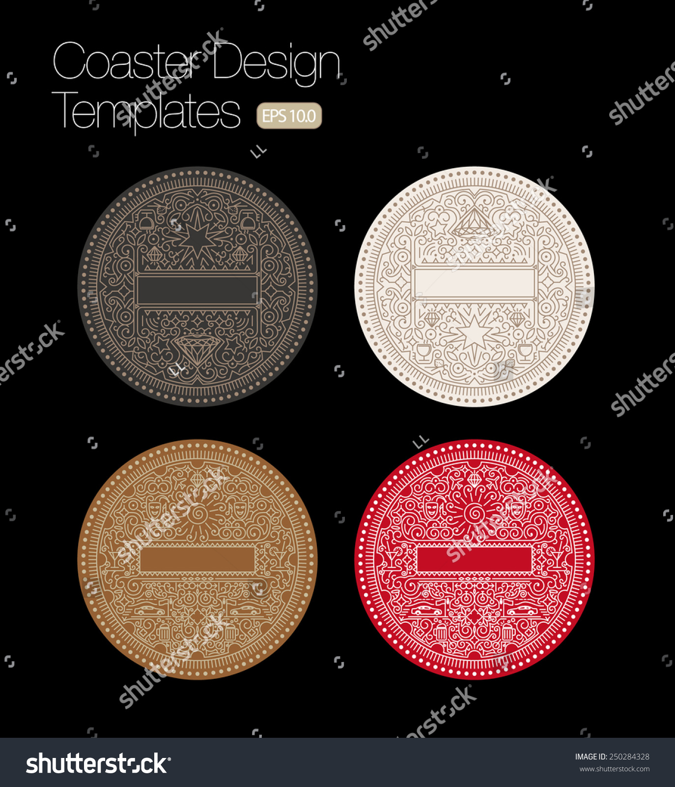 Coaster Design Template Set Label Design Stock Vector 250284328 Shutterstock Coaster Design Template