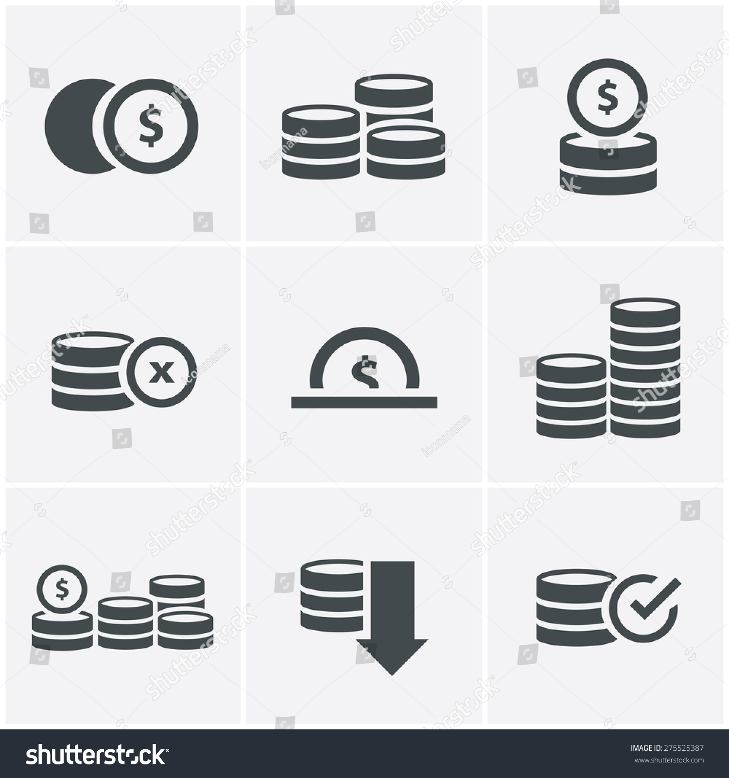 Coins Icons Set, Vector Design Black Color - 275525387 : Shutterstock