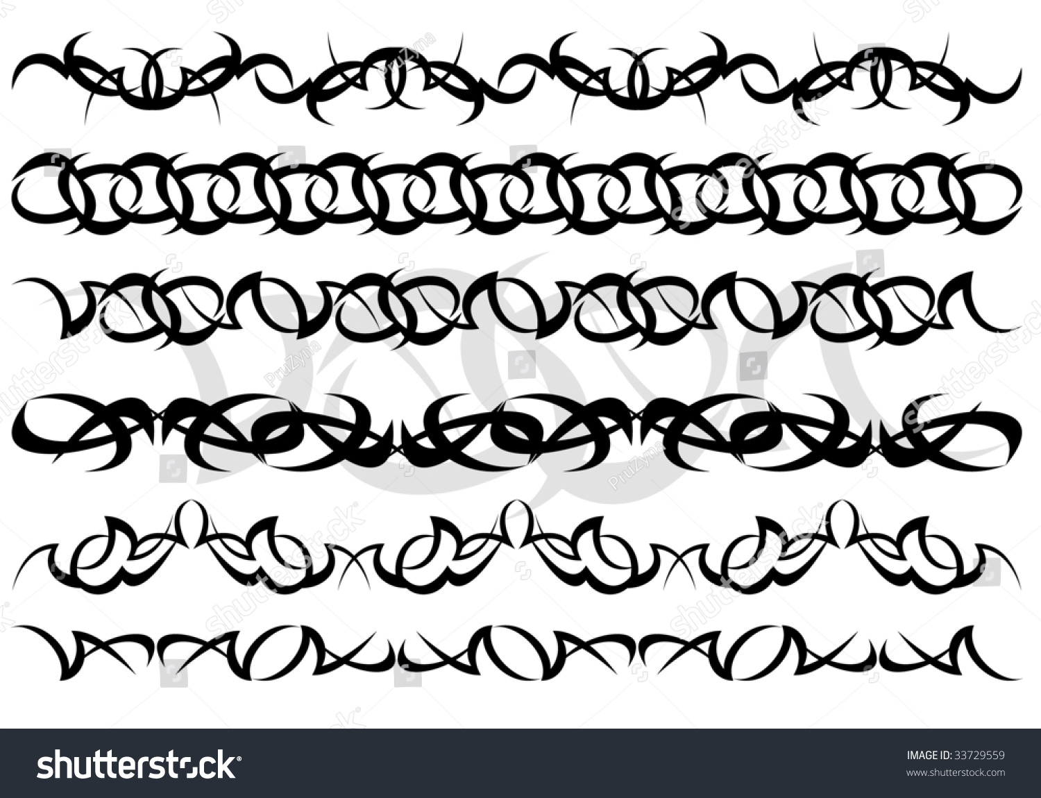 Collection Six Ornamental Borders Style Tattoo Stock Vector 33729559