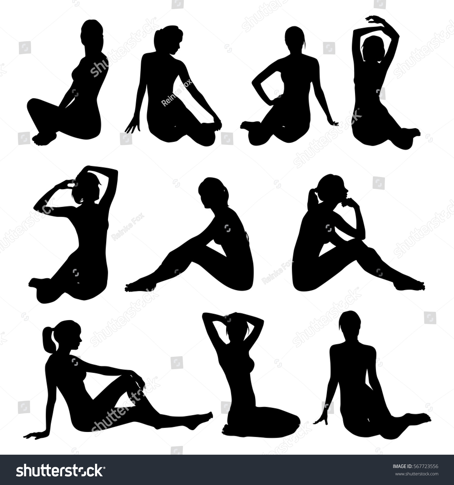 Collection Beautiful Sexy Bikini Girls Sitting Stockvector