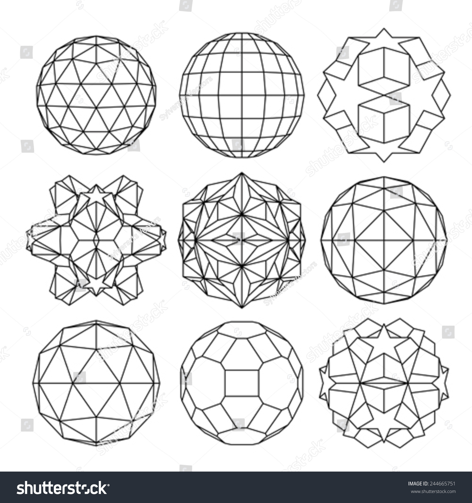 Collection Of 9 Black And White Complex Dimensional Spheres And