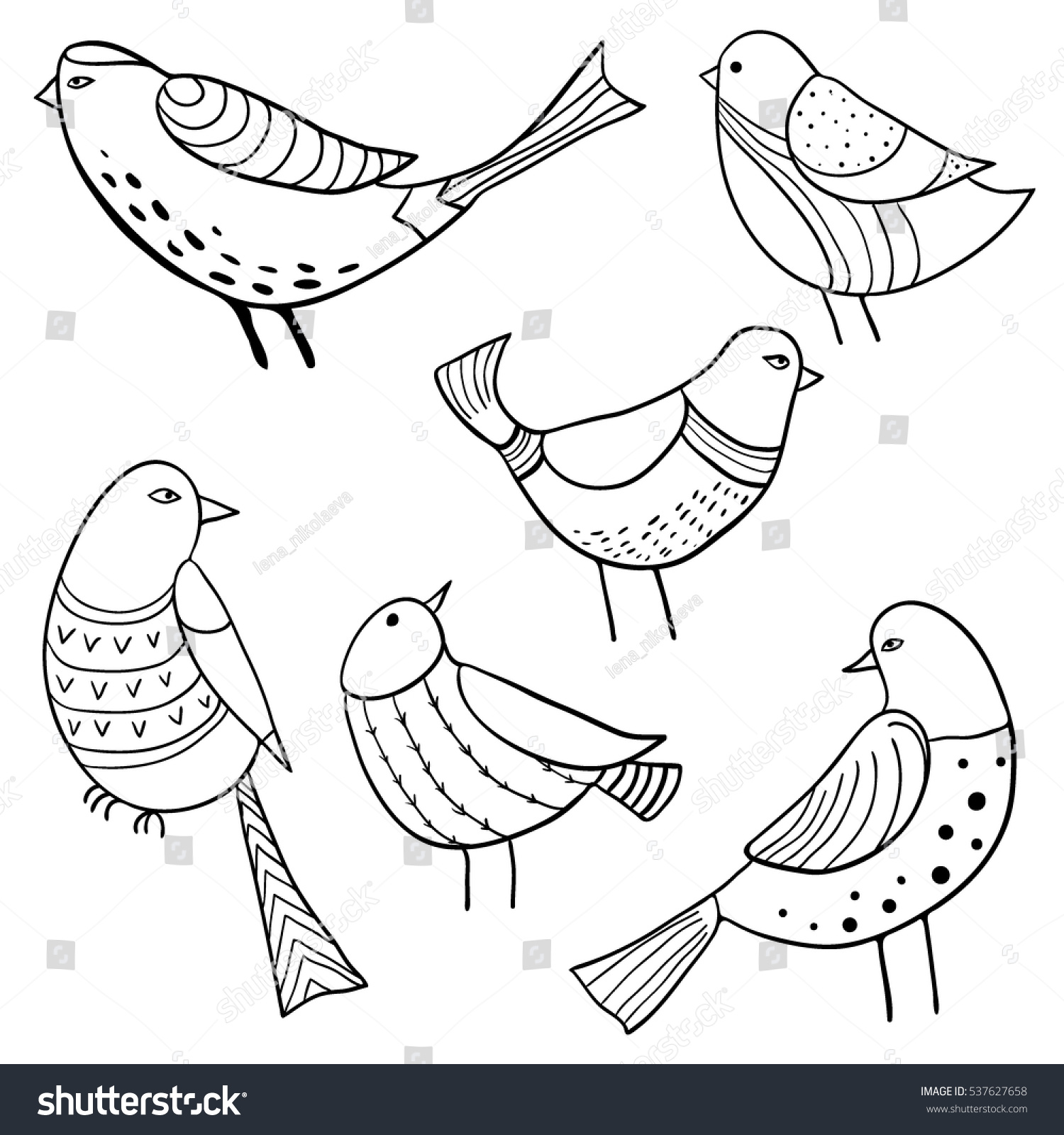 Collection Cute Handdrawn Bird Doodles Black Stock Vector 537627658