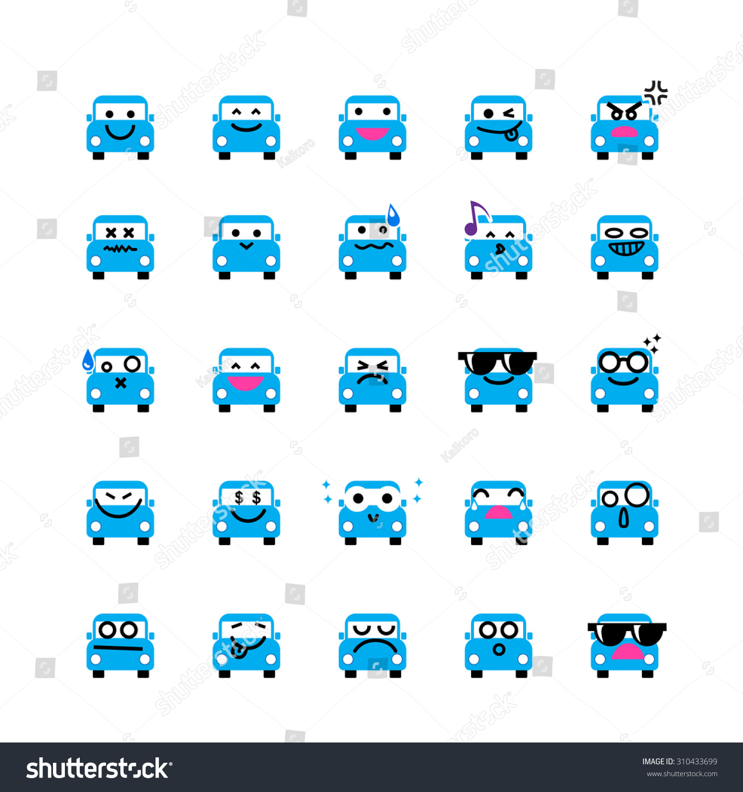 Collection of difference emoticon icon of car on the white background vector illustration Collection of difference emoticon icon of car on the white background vector illustration