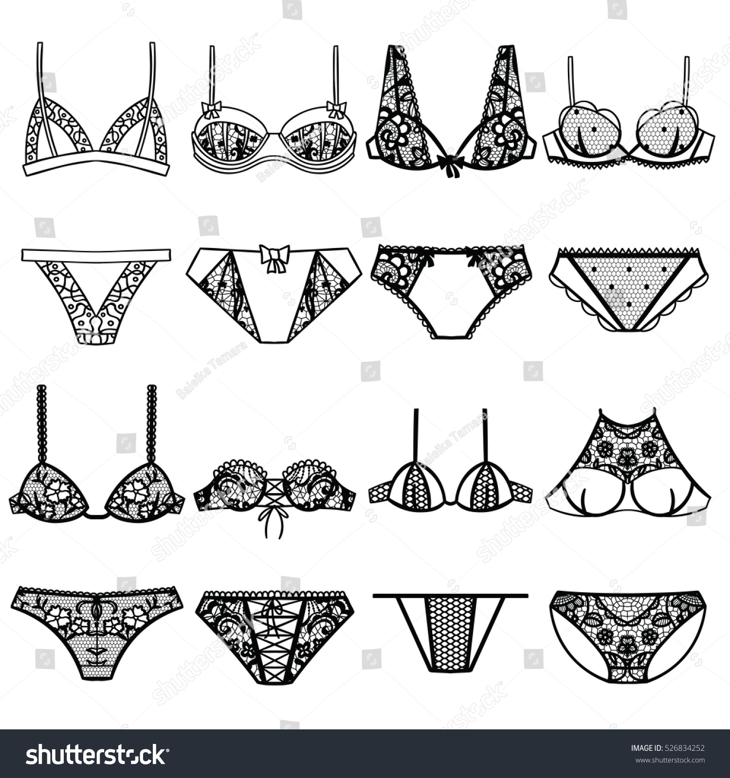 Collection Lingerie Panty Bra Set Vector Stock Vektorgrafik