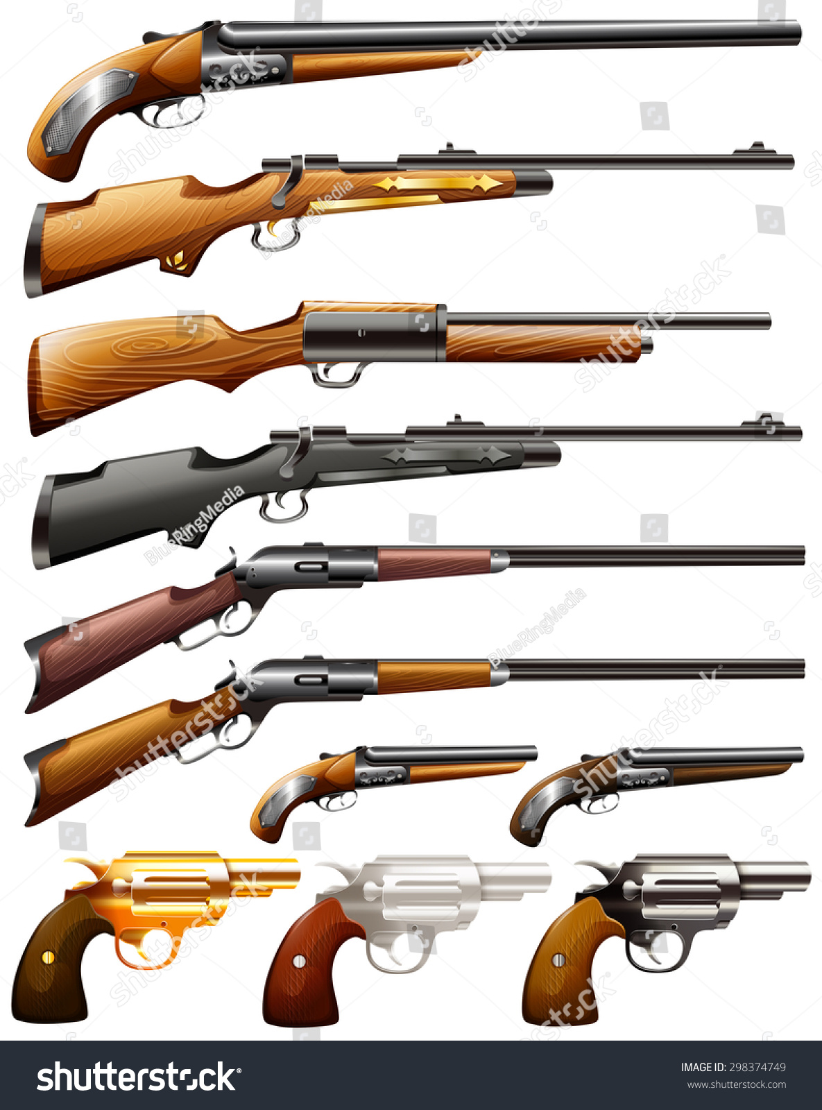 Collection Rifle Pistol Guns Stock Vector Royalty Free 298374749