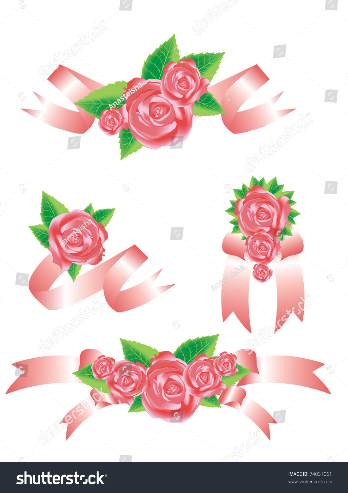 Collection Of Vector Rose With Ribbons 74031061 Shutterstock