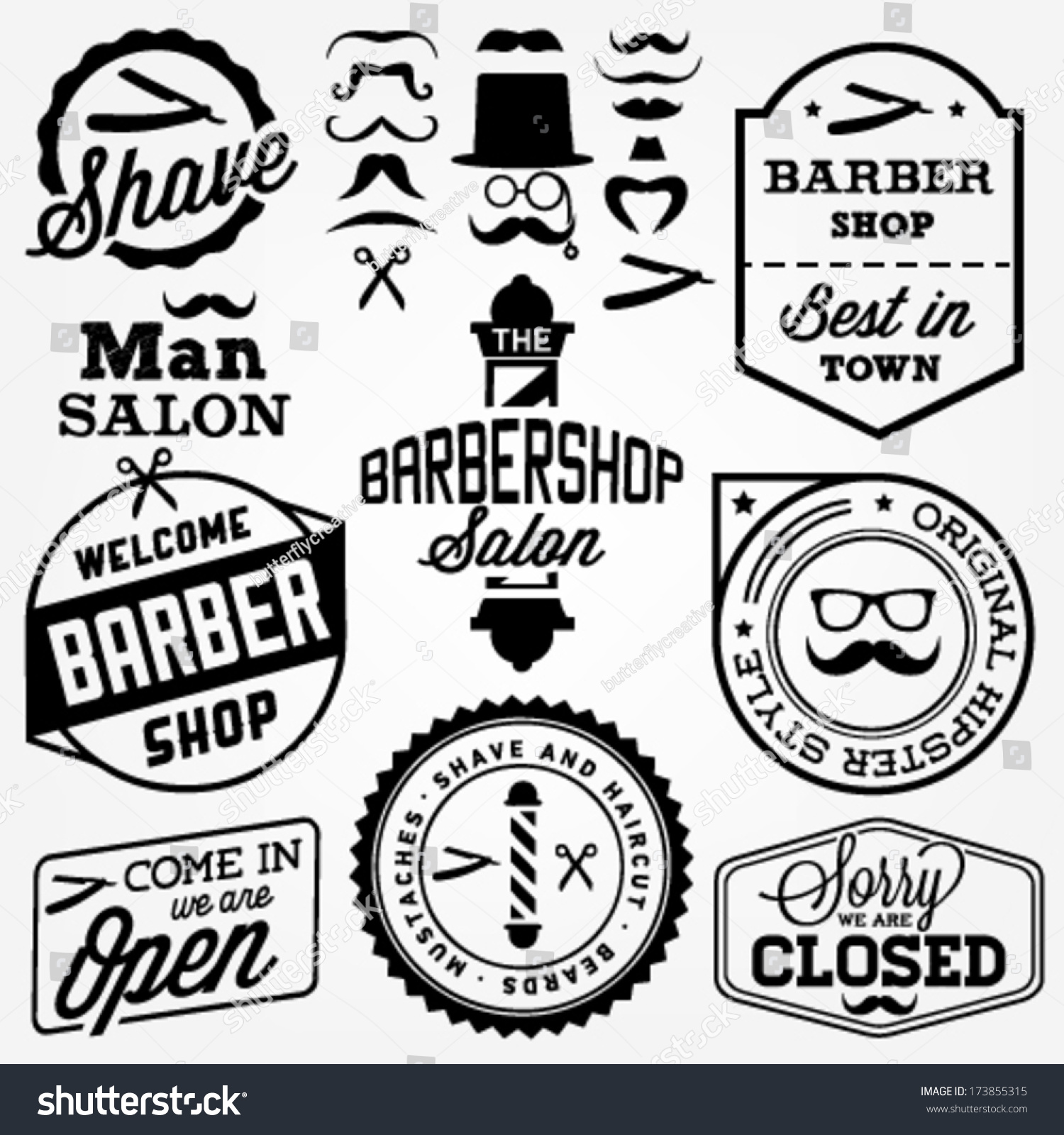 Collection Of Vintage Barber Shop Design Elements Stock Vector ...