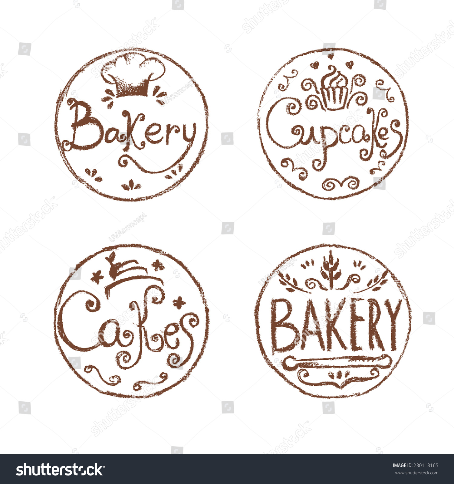 Collection Vintage Retro Hand Draw Bakery Stock Vector Royalty Free